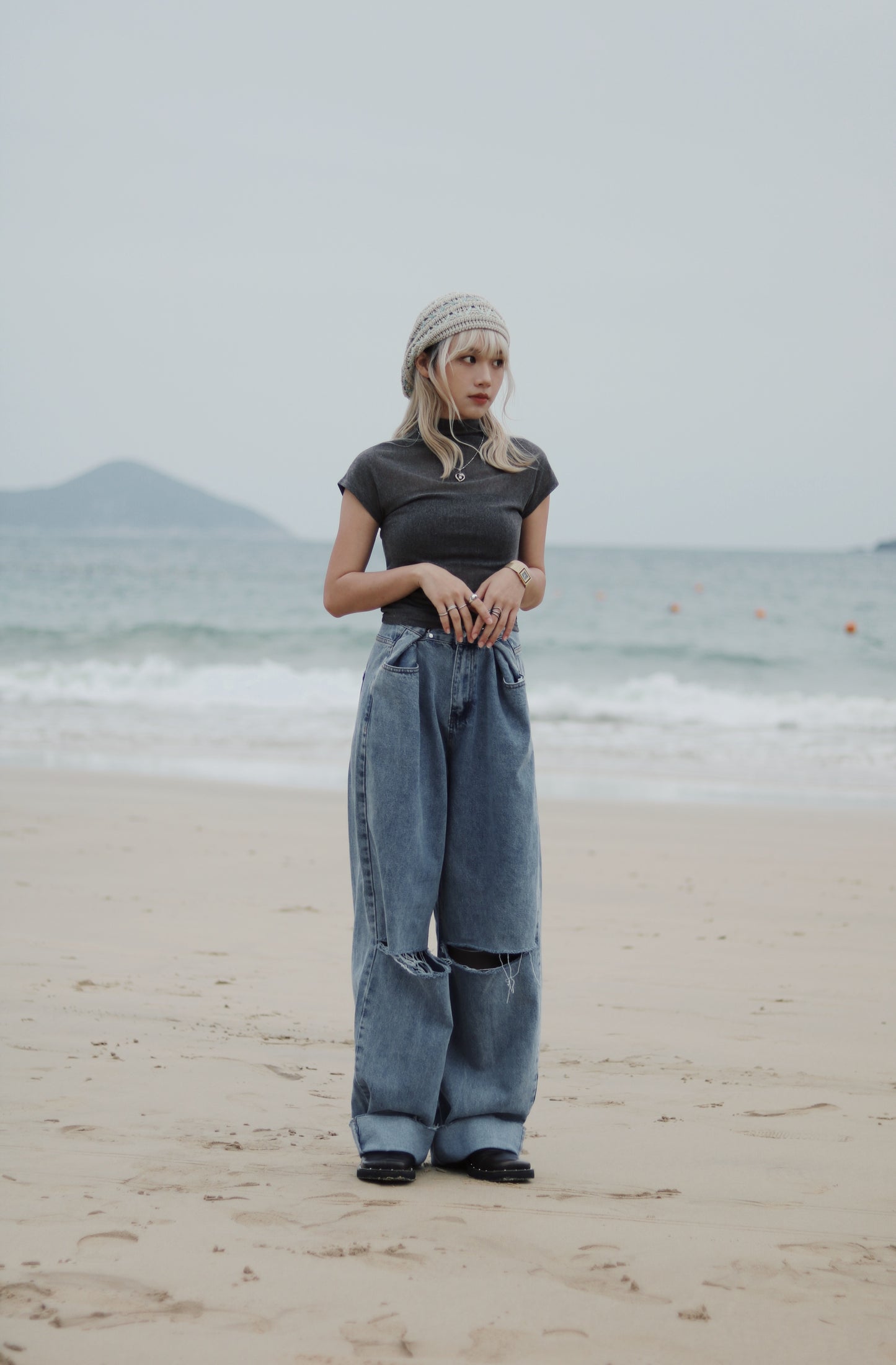 Cap Sleeve Mock Neck Top (Brown)