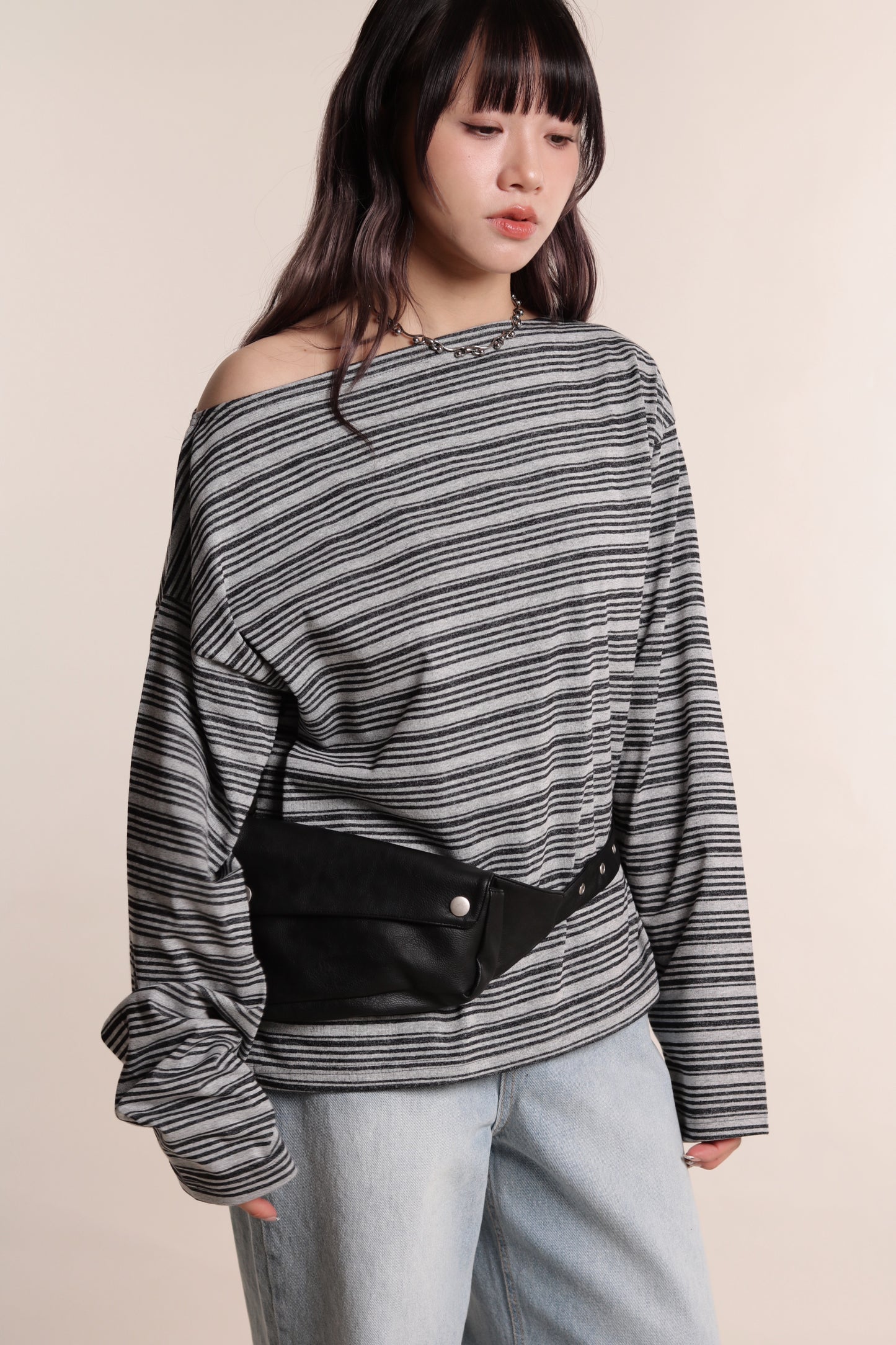 Oversized Stripe Top (Grey)