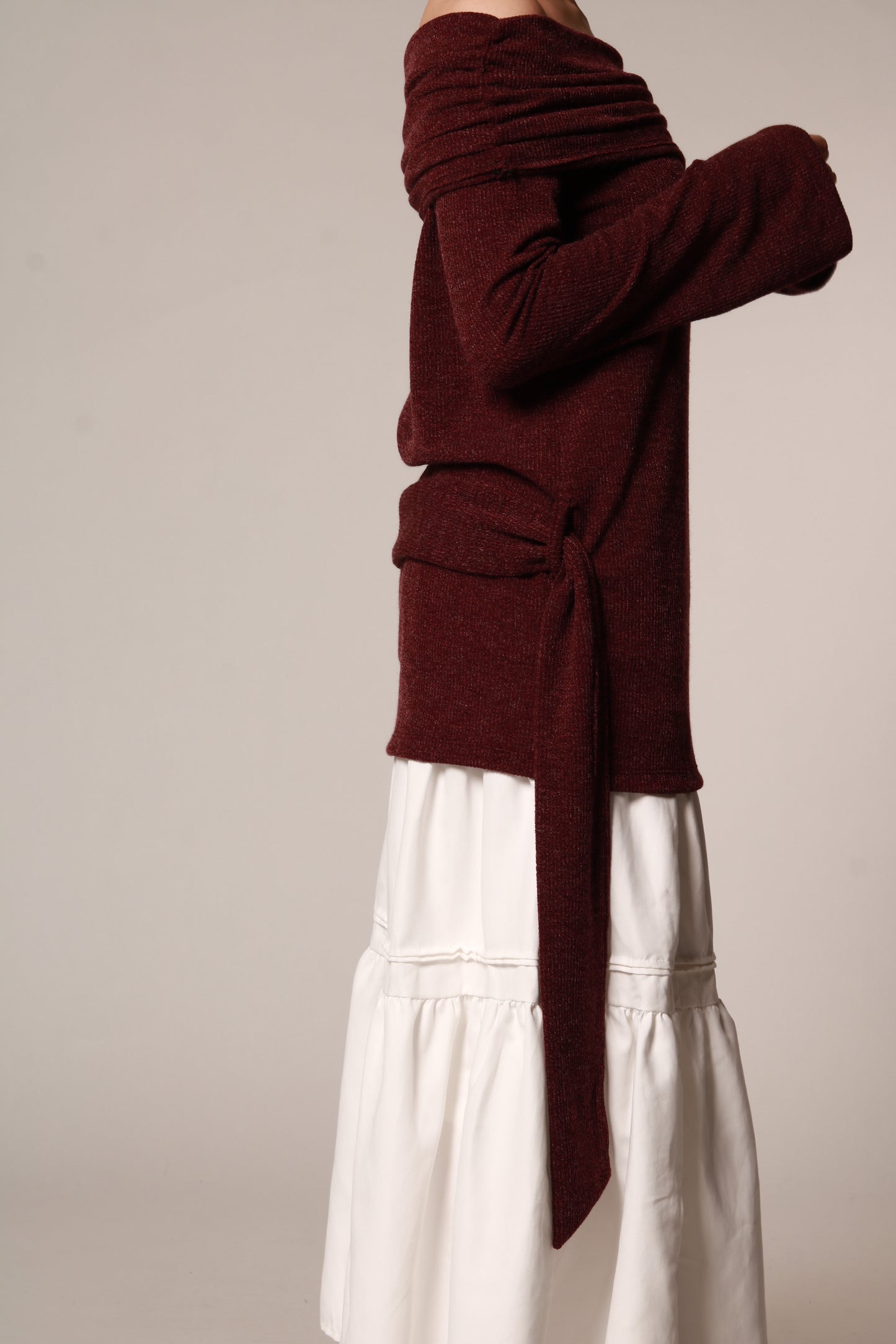 Off Shoulder Knit Top (Red)