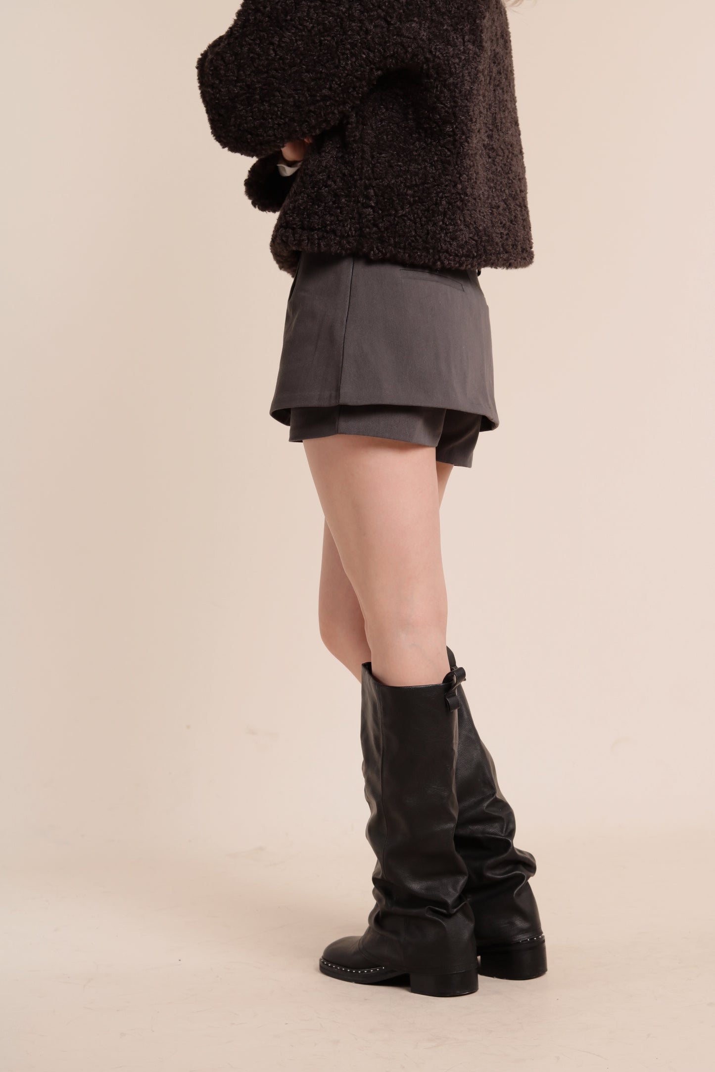 Belted Pants Skirt (Charcoal)