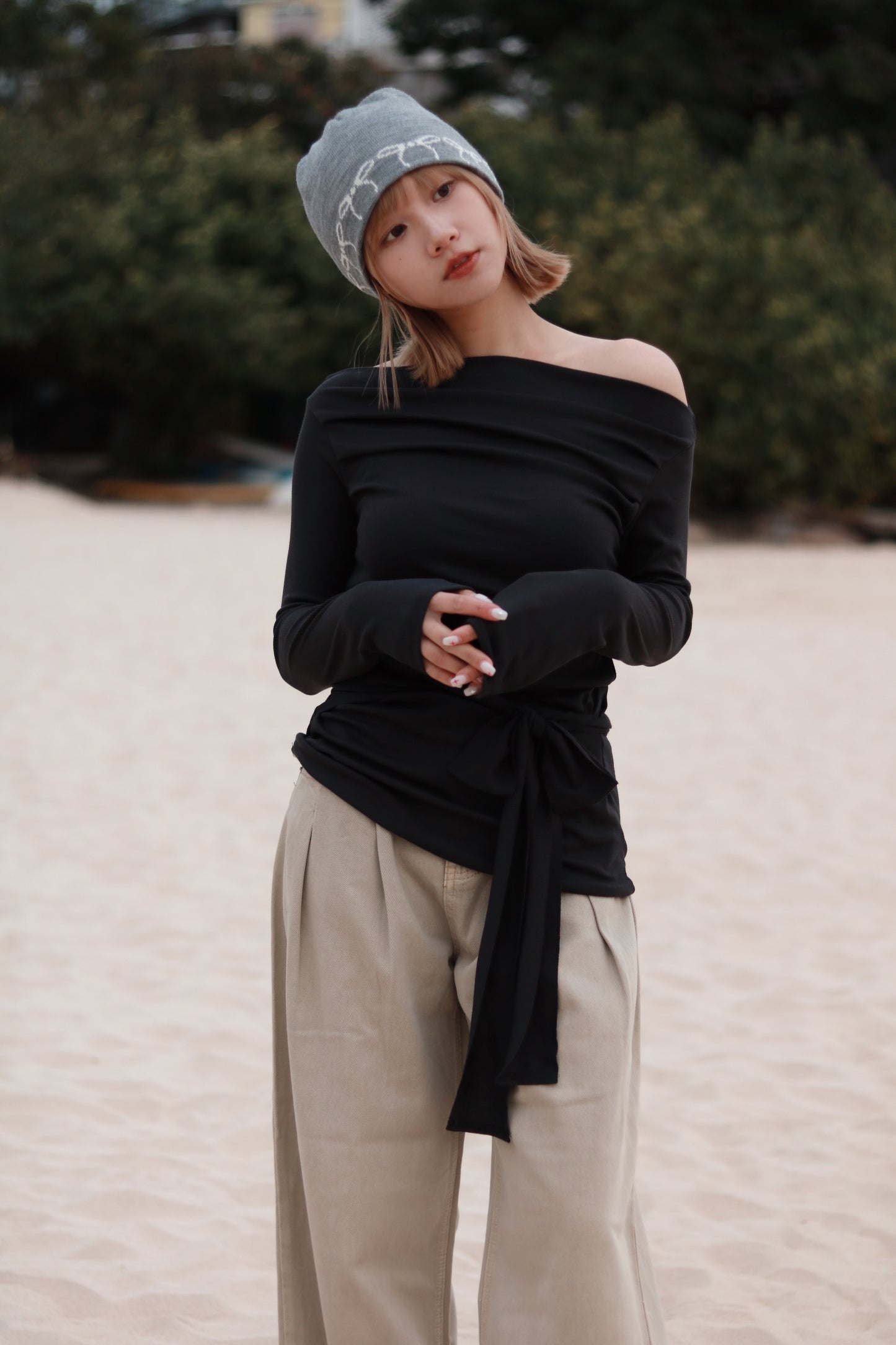 Little Ribbon Beanie (Grey)