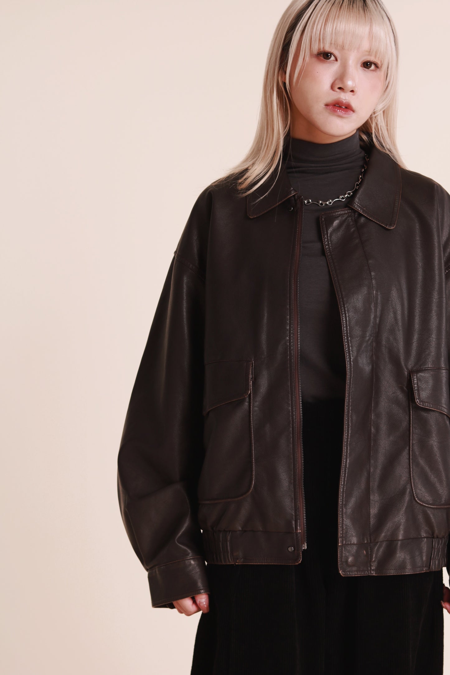 Oversized Leather Jacket (Brown)