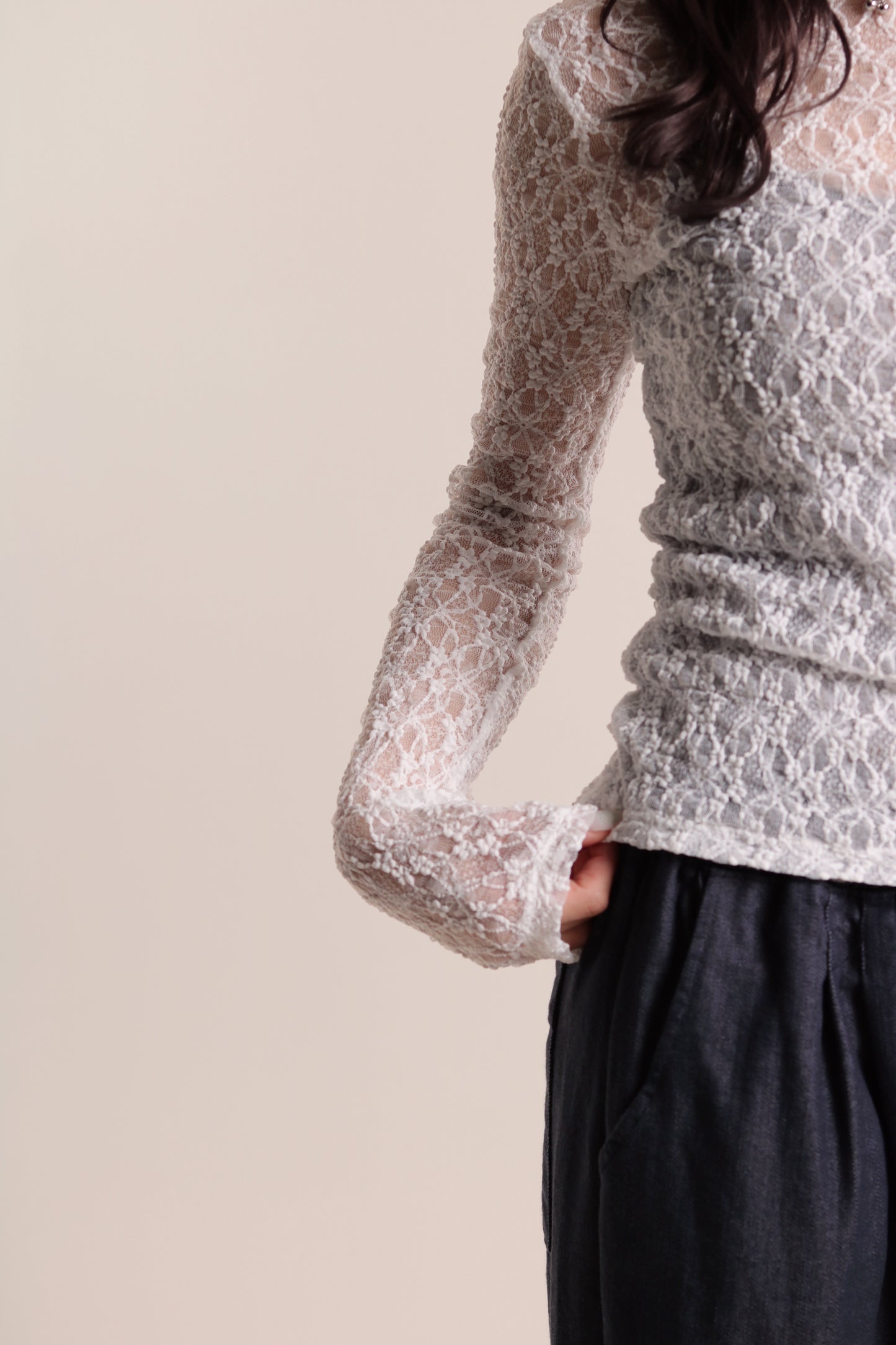 Lace Long Sleeve Top (White)