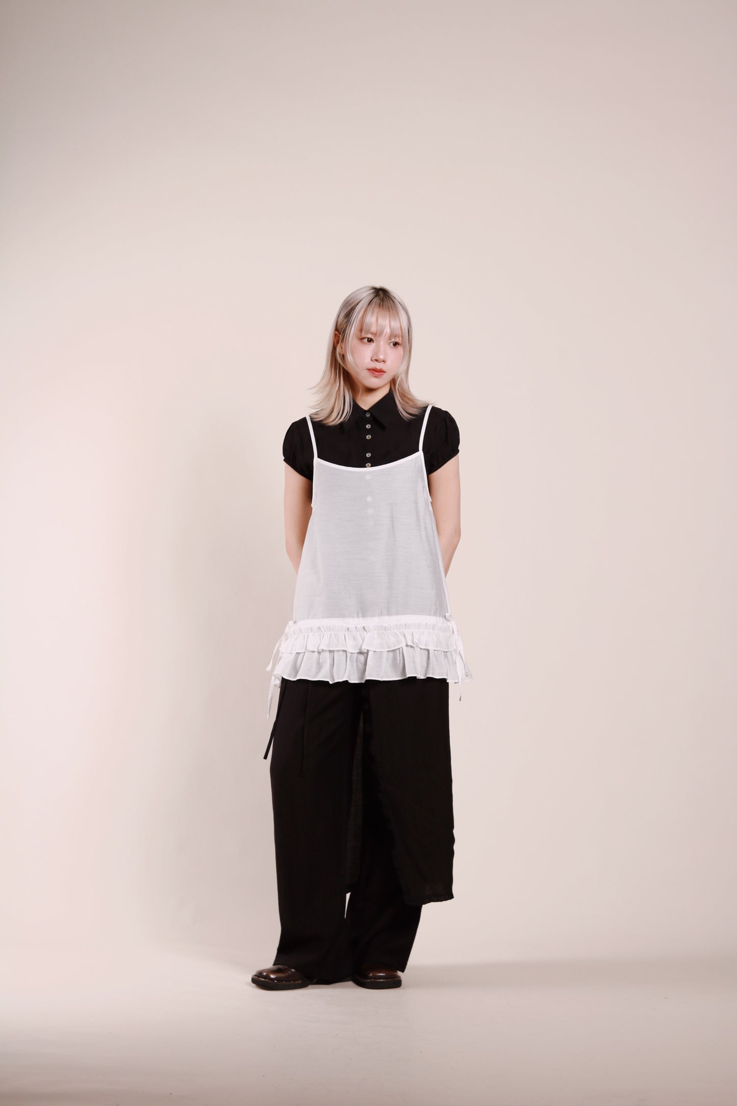 Double Ruffle Sleeveless Top (White)