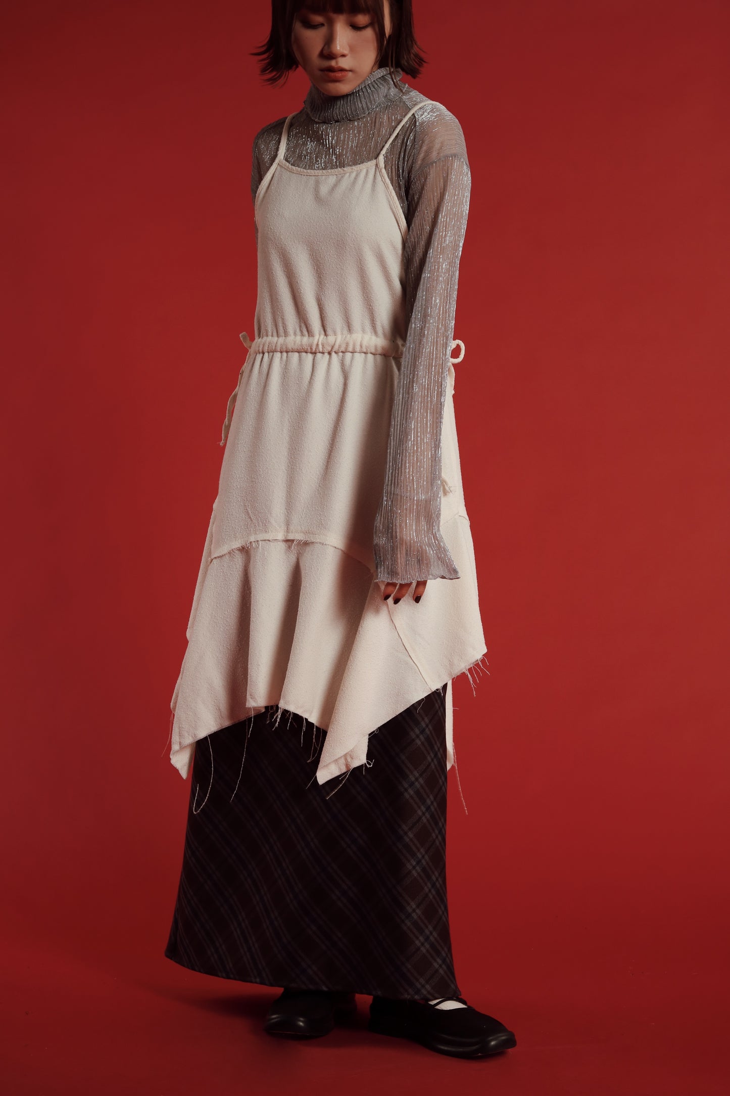 Checkered Slit Skirt (Brown)