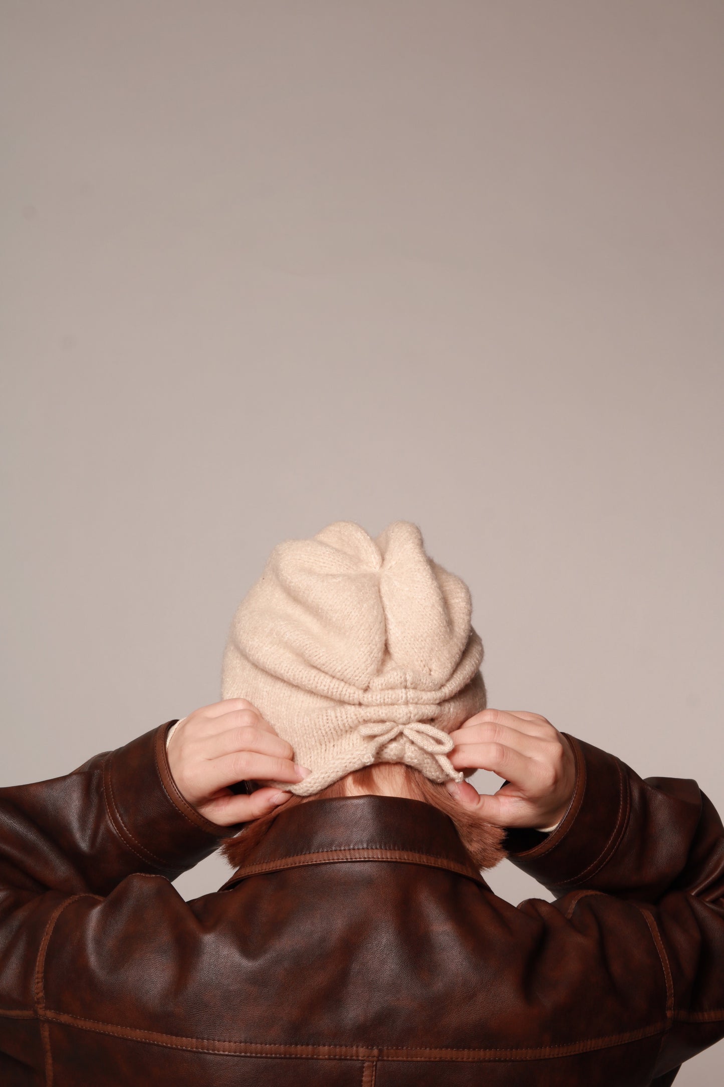 Gathered Ribbon Beanie (Beige/Black/Charcoal/Pink/Red)