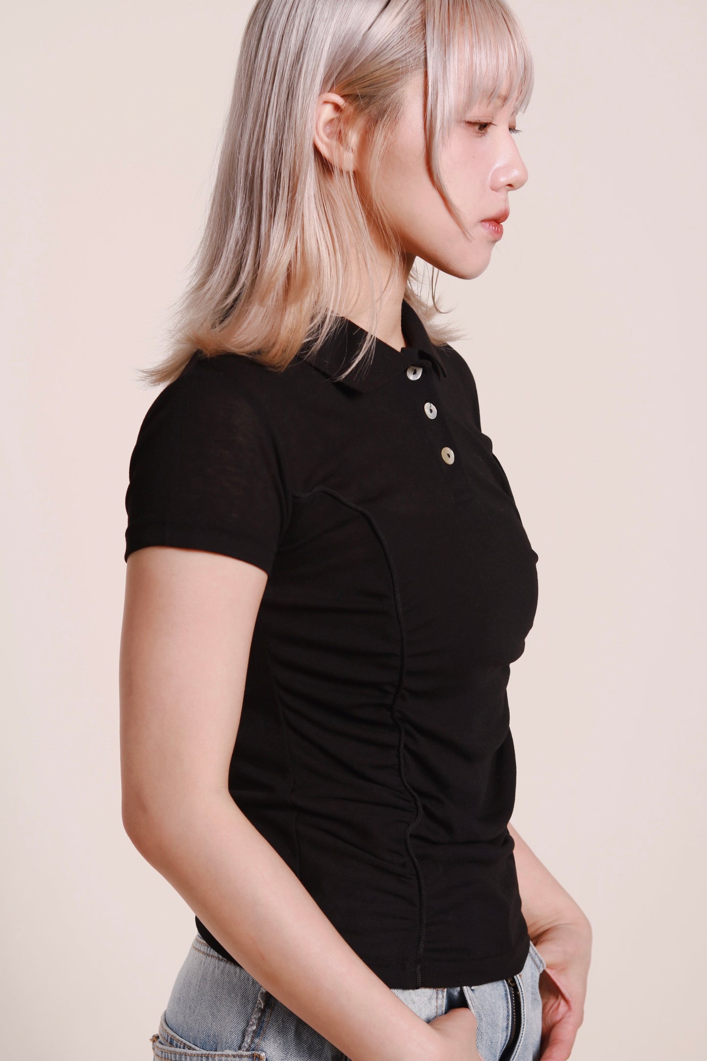 Gathered Polo Top (Black)
