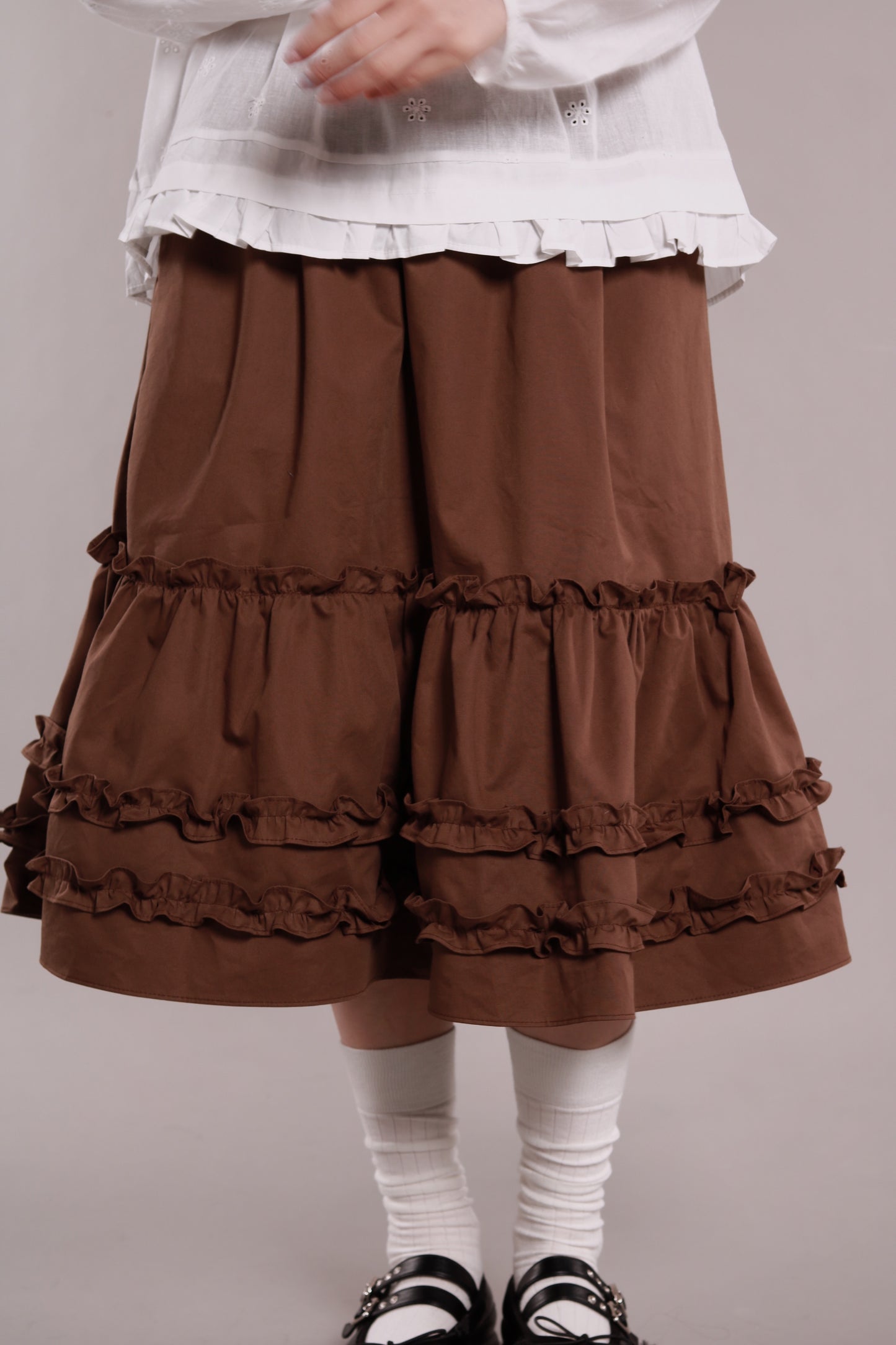 Doll Ruffle Midi Skirt (Brown)