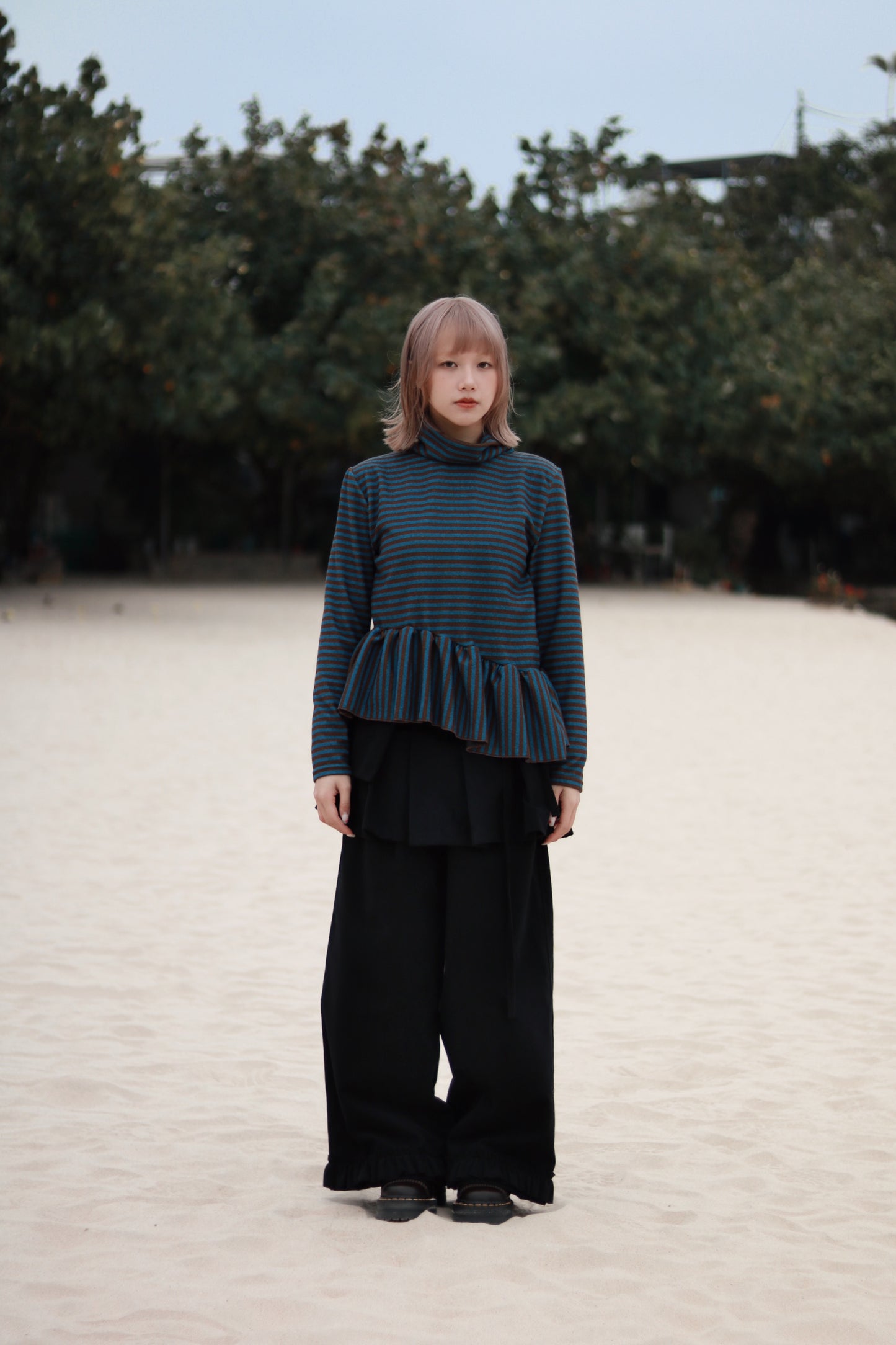 Striped Ruffle Top (Blue)