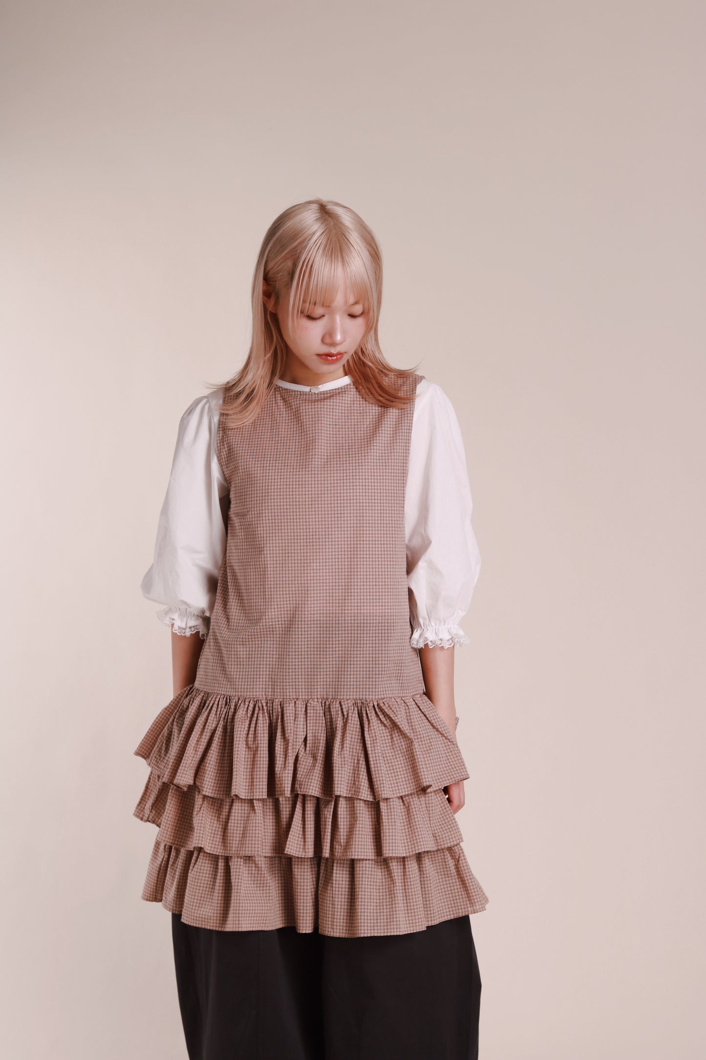 Layered Ruffle Dress (Beige)