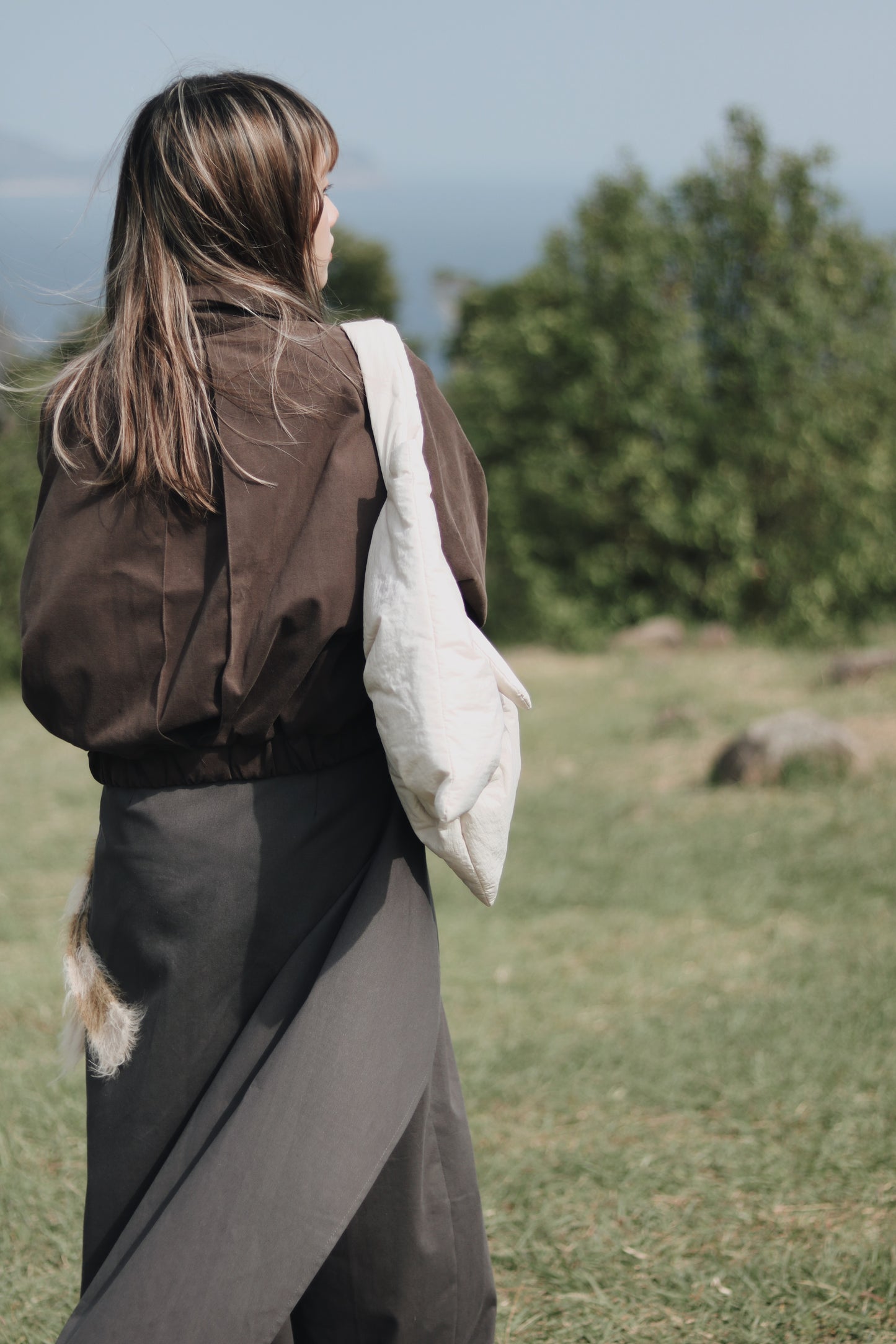 Cropped Blouson Jacket (Brown)