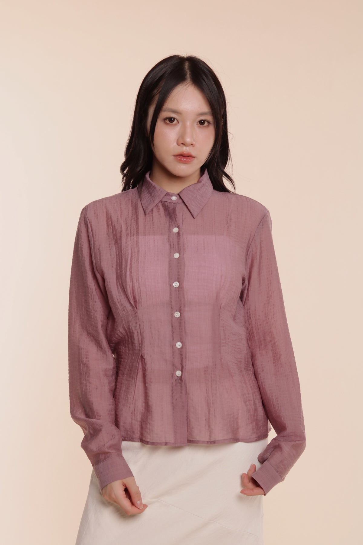 Checkered See Through Shirt (Pink)