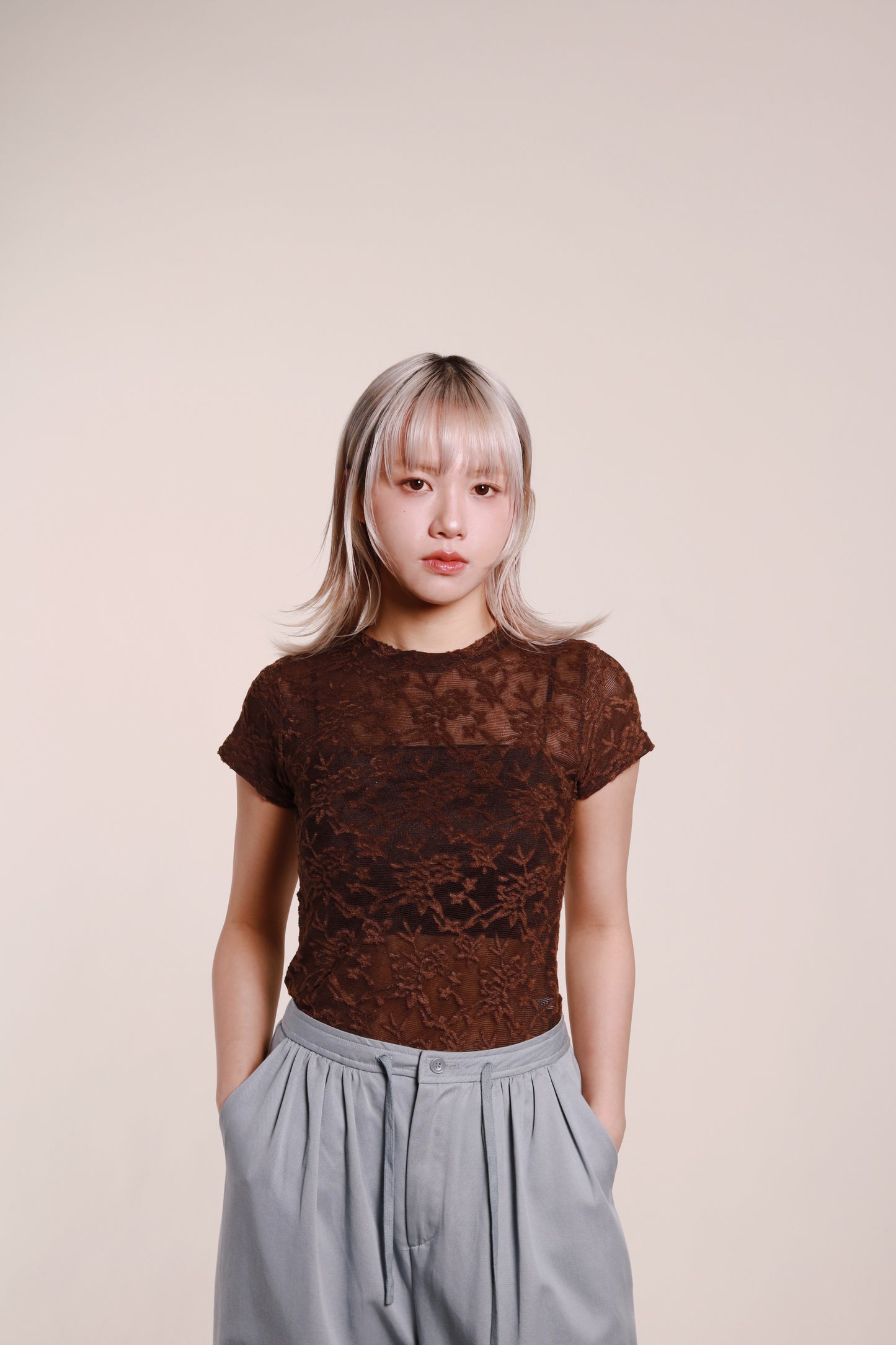 Mesh Flower Top (Brown)