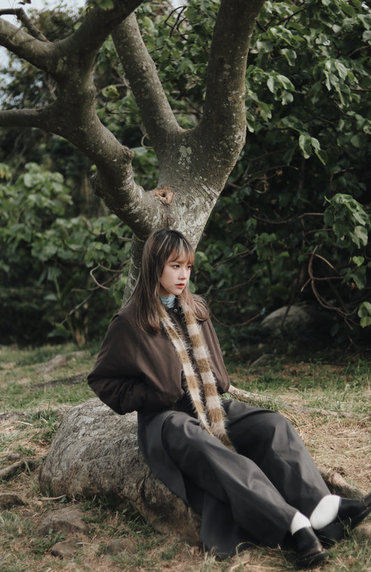 Cropped Blouson Jacket (Brown)