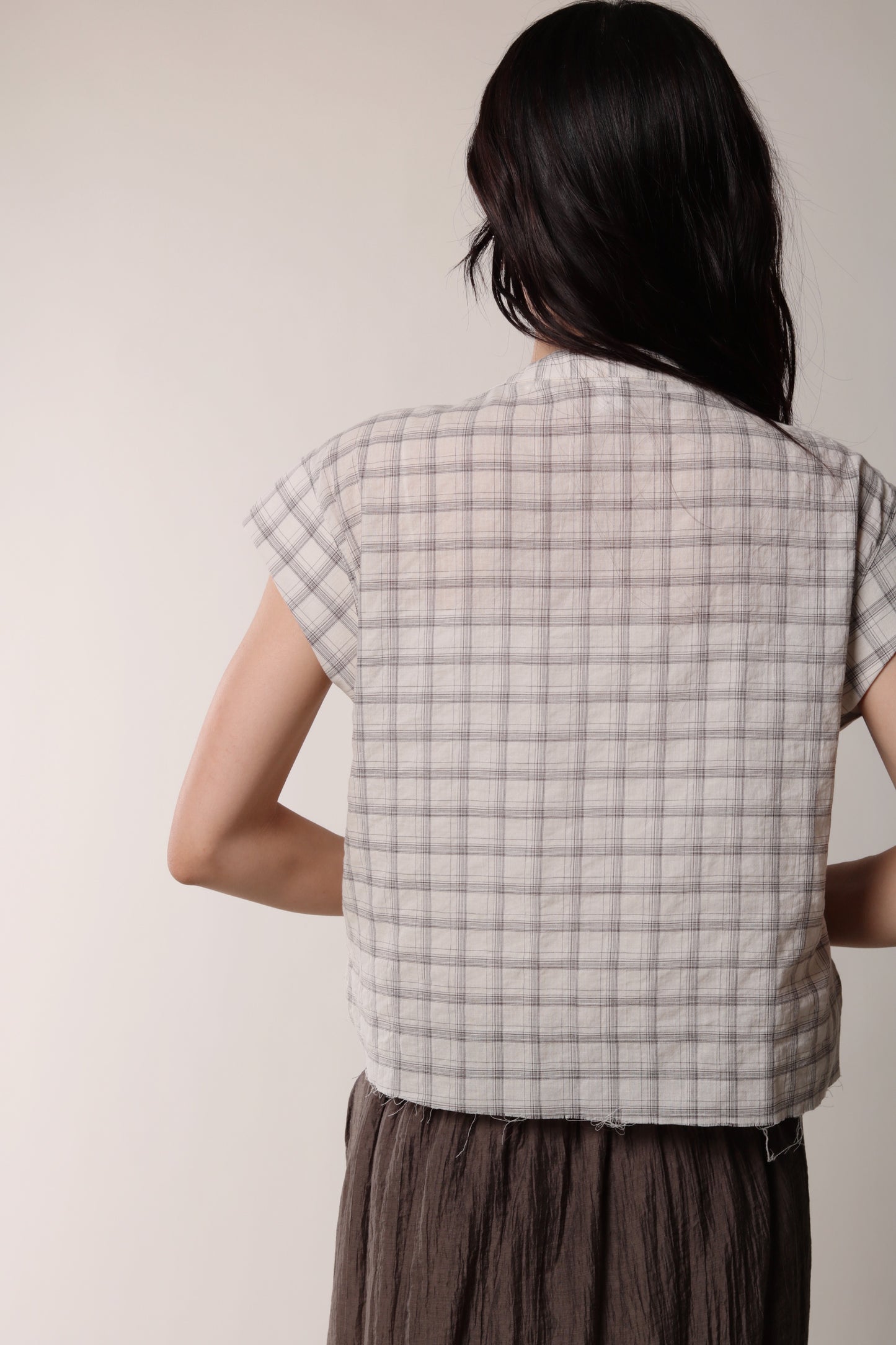 Gathered Check Shirt (Beige)