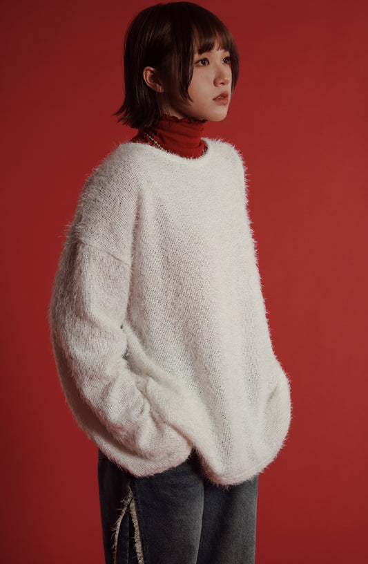 Fluffy Oversize Top (White)