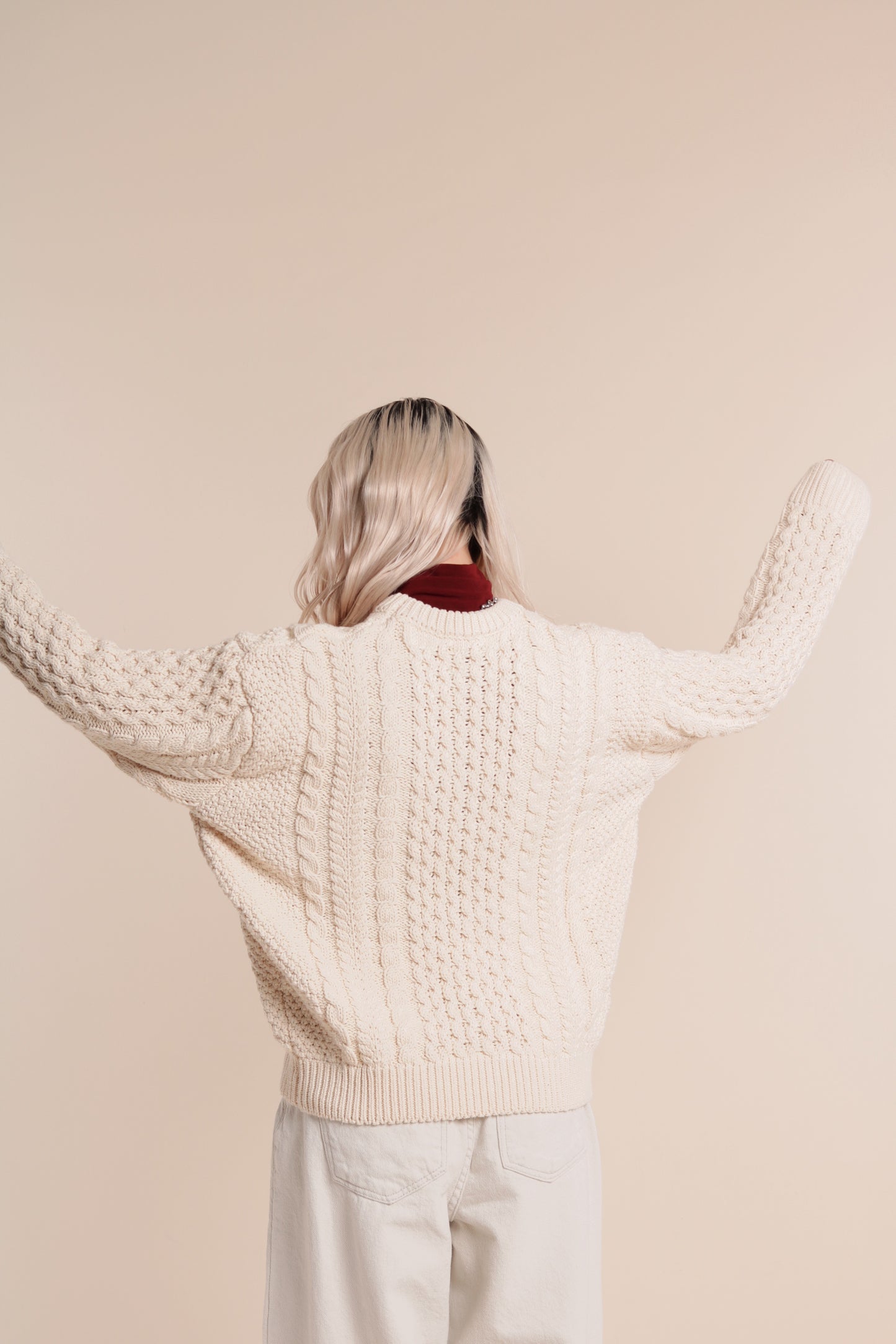 Oversized Cable Knit Sweater (Ivory)