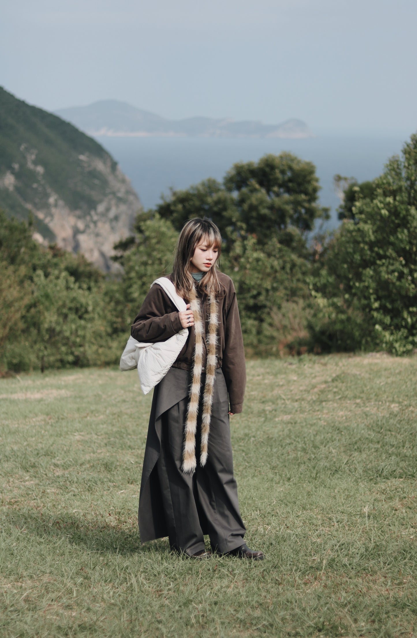 Cropped Blouson Jacket (Brown)