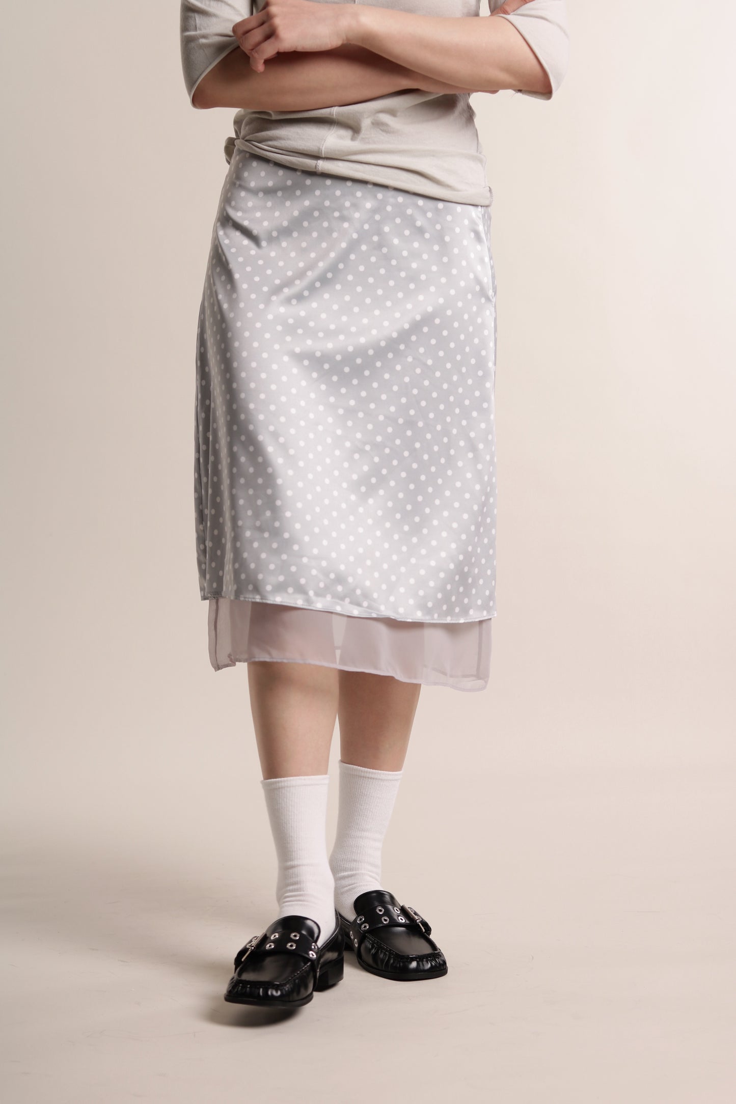 Polka Dot Midi Skirt (Grey)