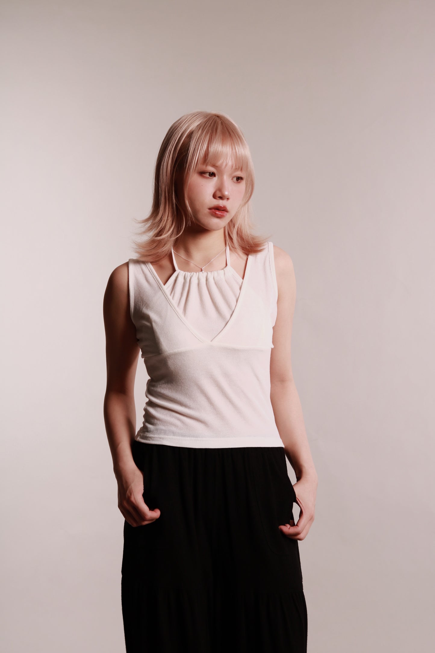 Layered Halter Tank Top (White)