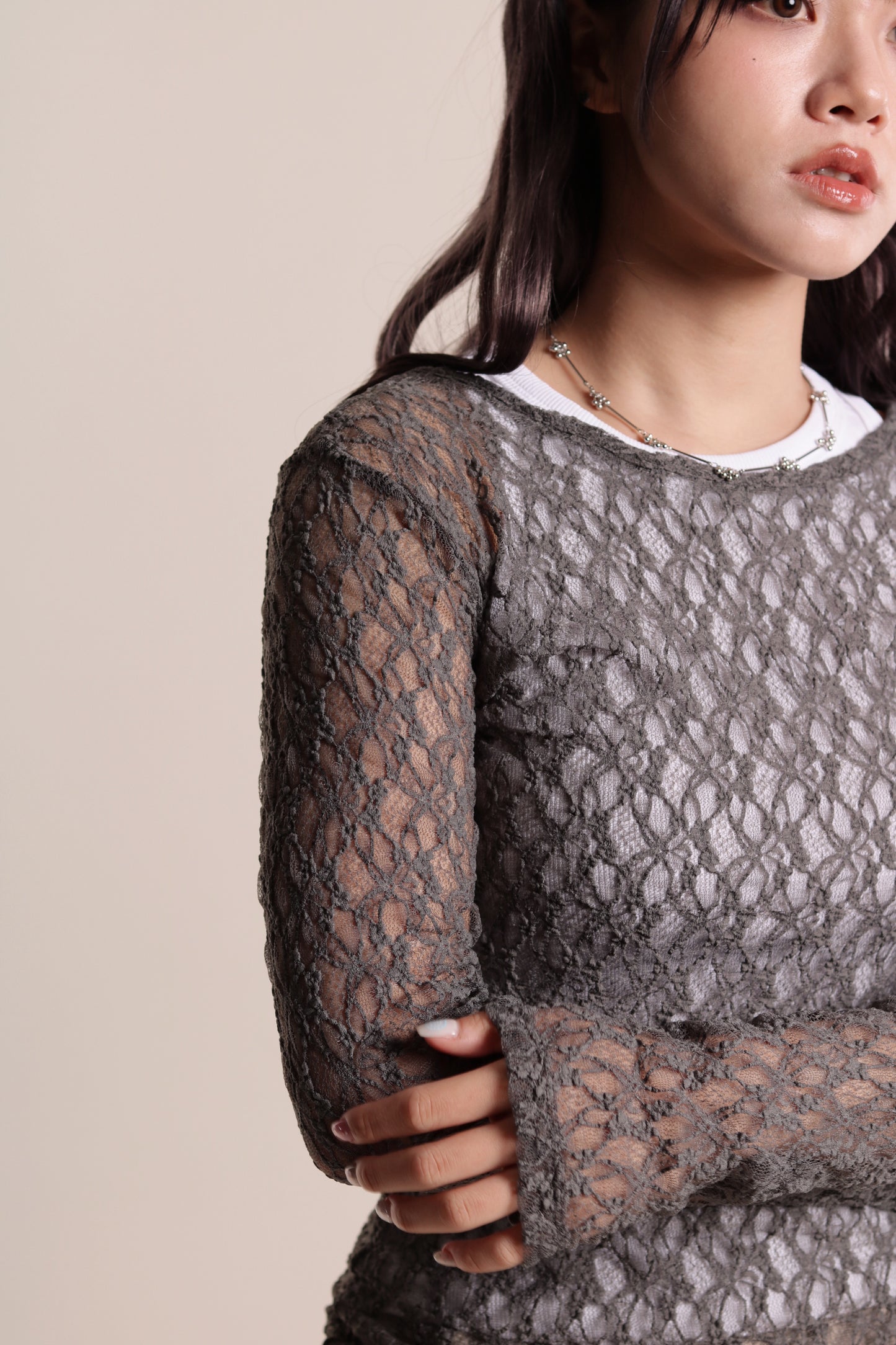 Lace Long Sleeve Top (Grey)