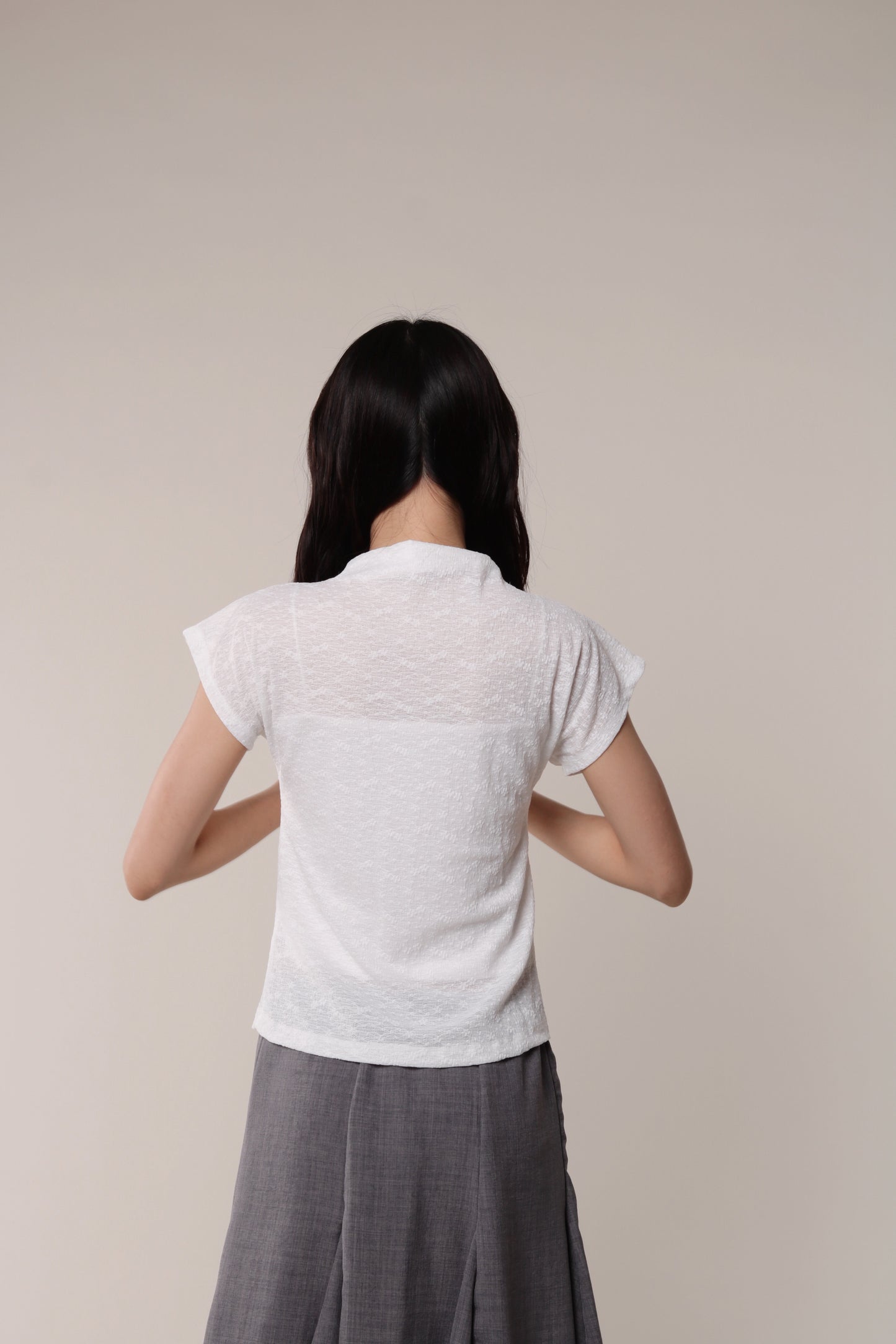Mesh Mock Neck Top (White)