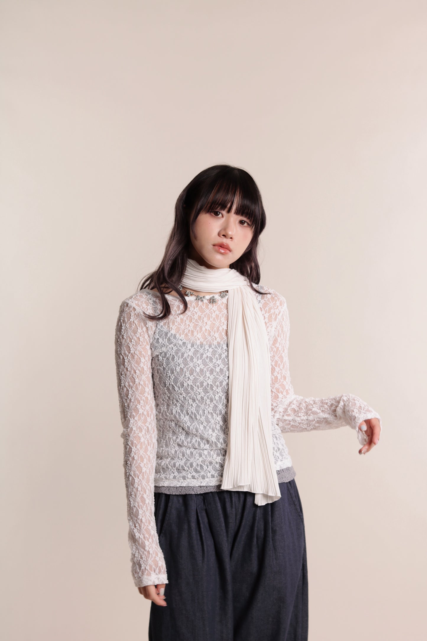 Lace Long Sleeve Top (White)