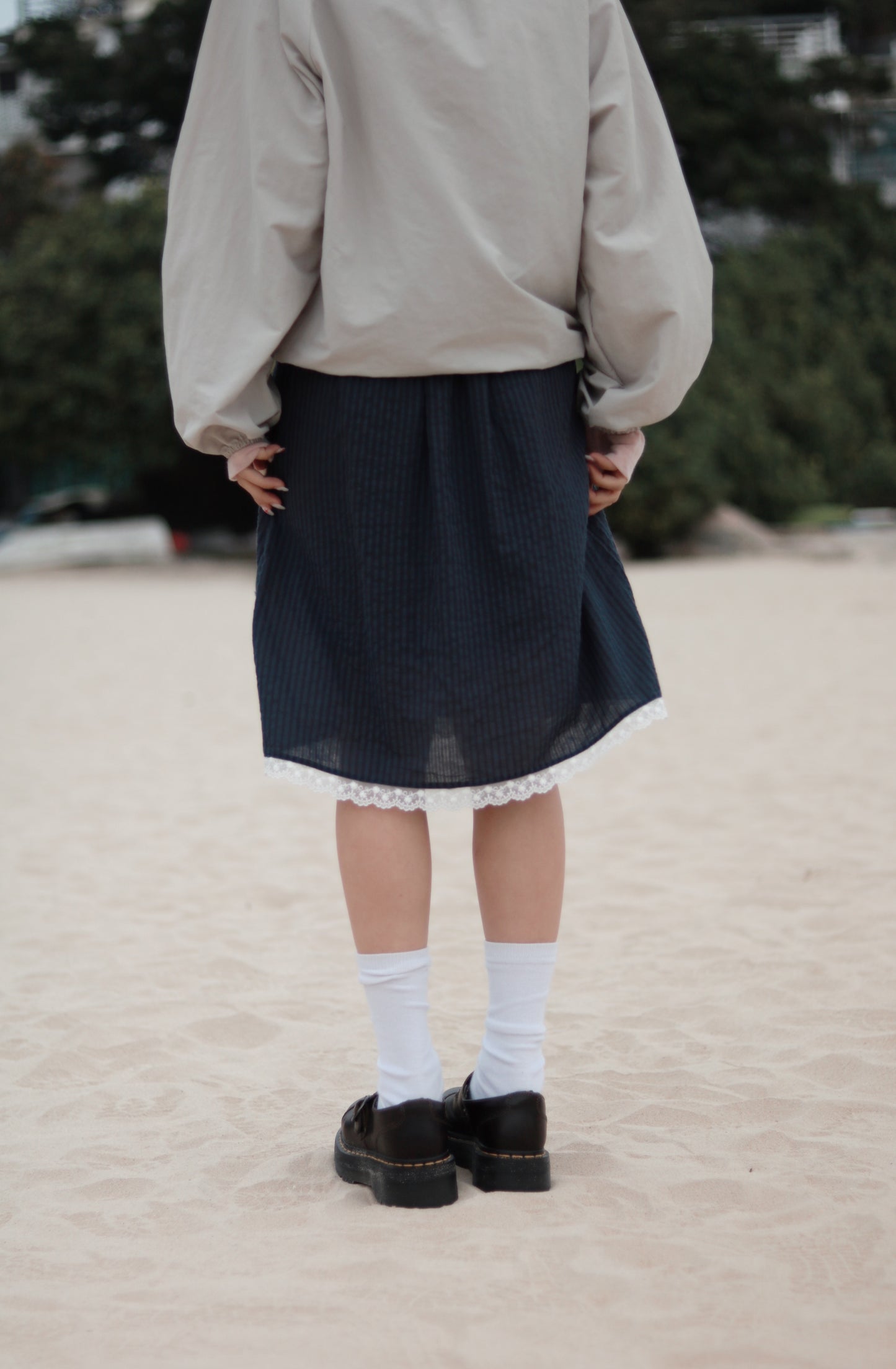 Striped Lace Mini Skirt (Navy)