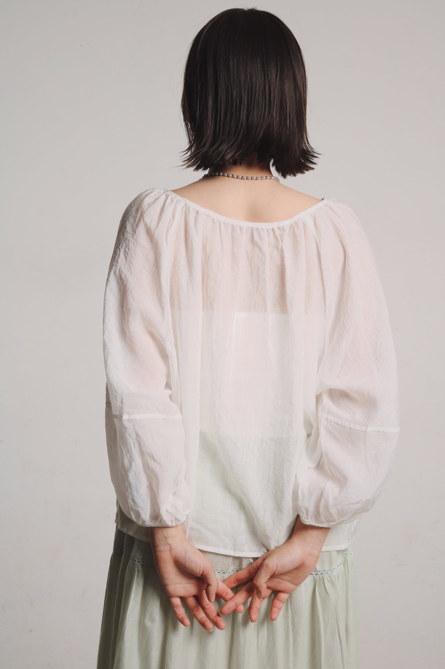 See Through Puff Sleeve Blouse (White)