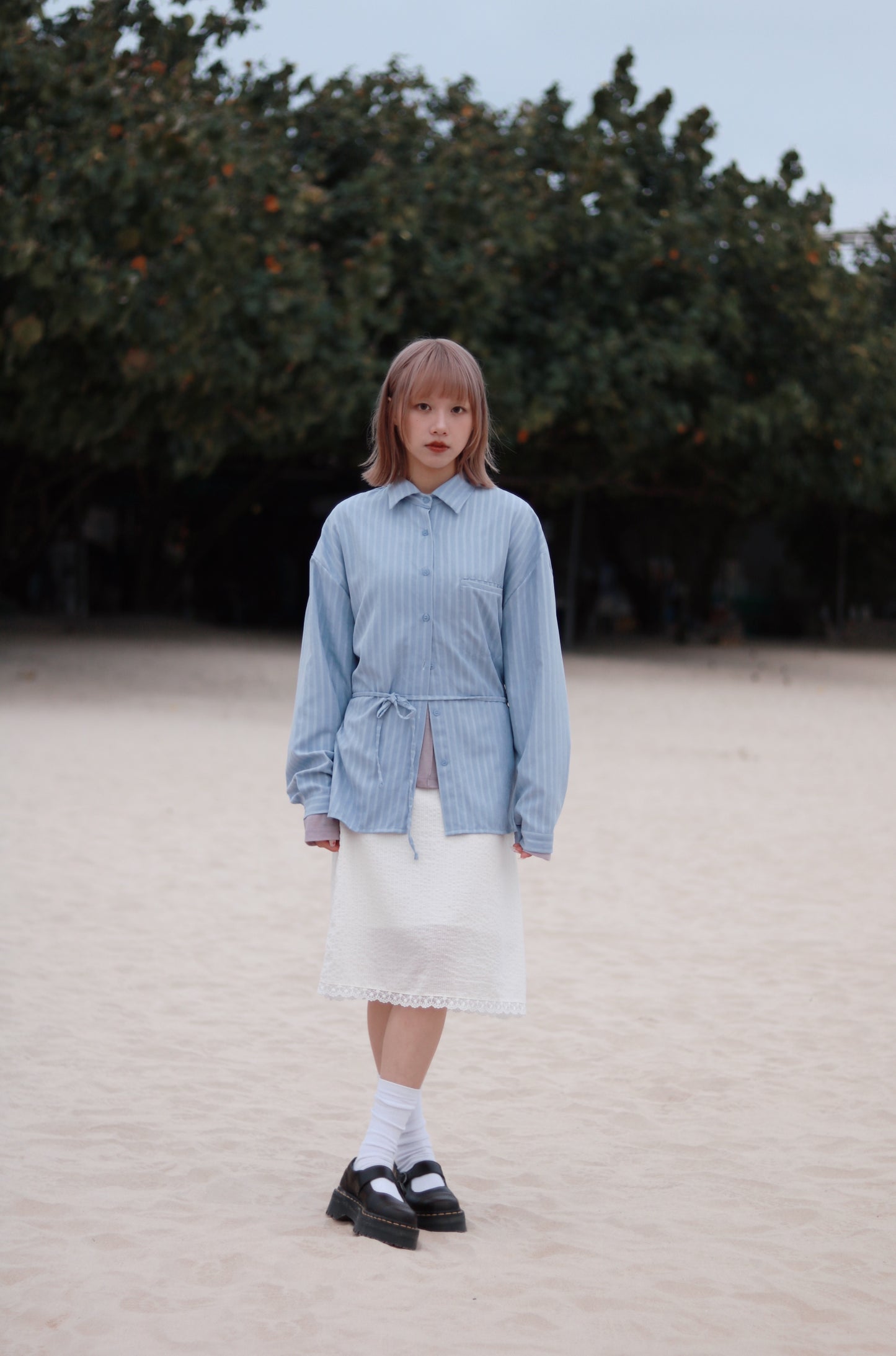 Striped  Lace Mini Skirt (White)