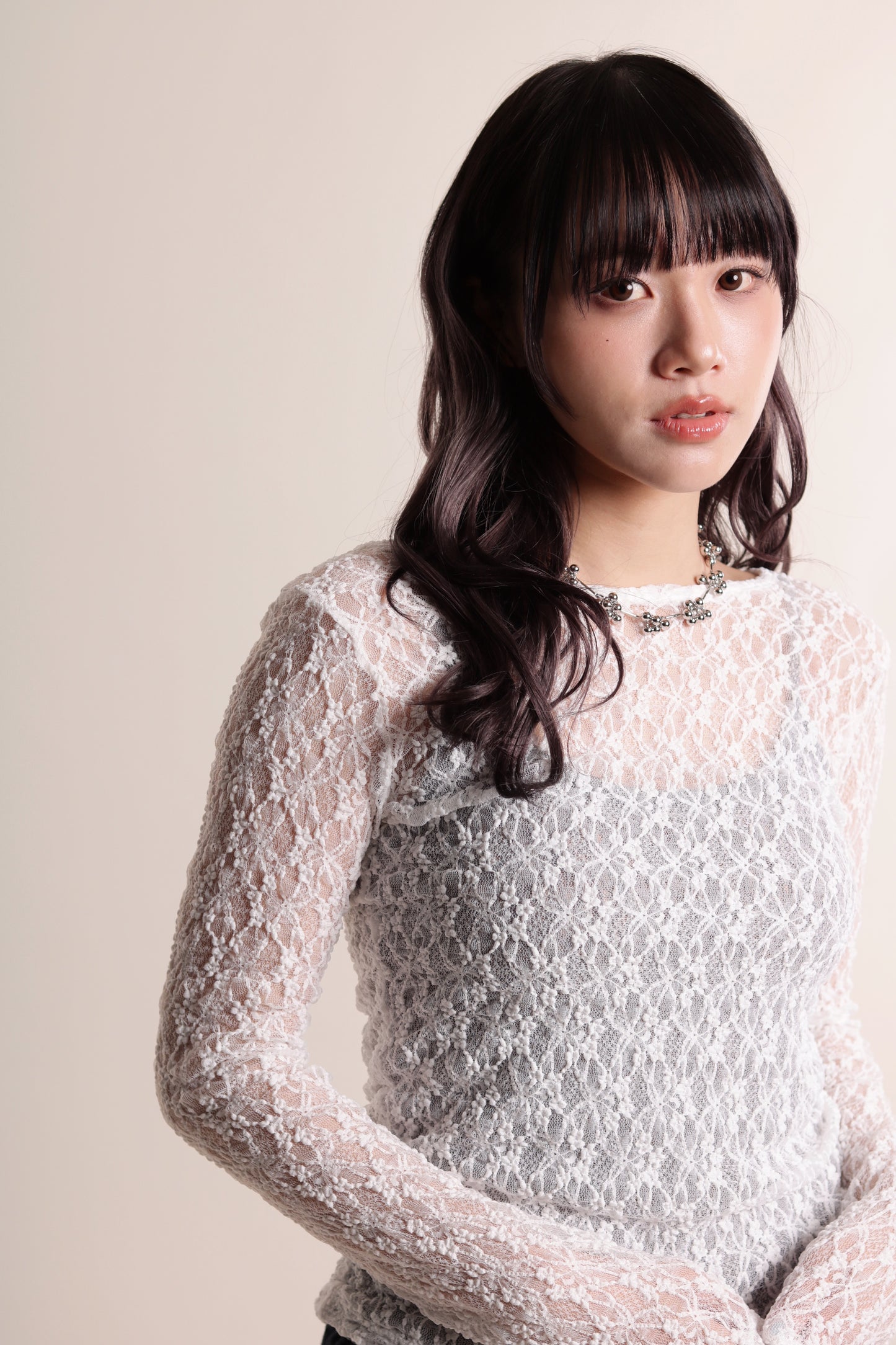 Lace Long Sleeve Top (White)