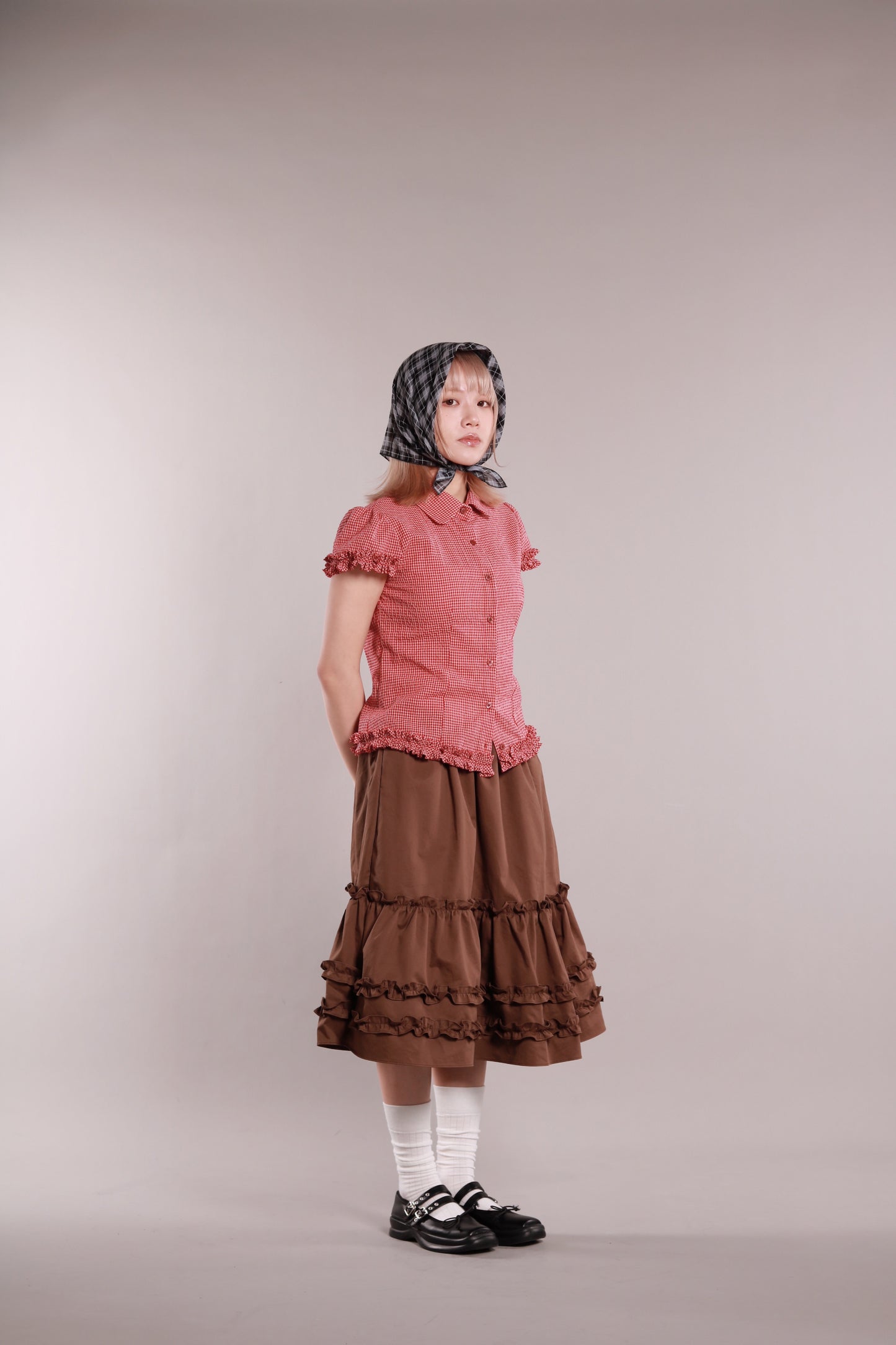 Doll Ruffle Midi Skirt (Brown)