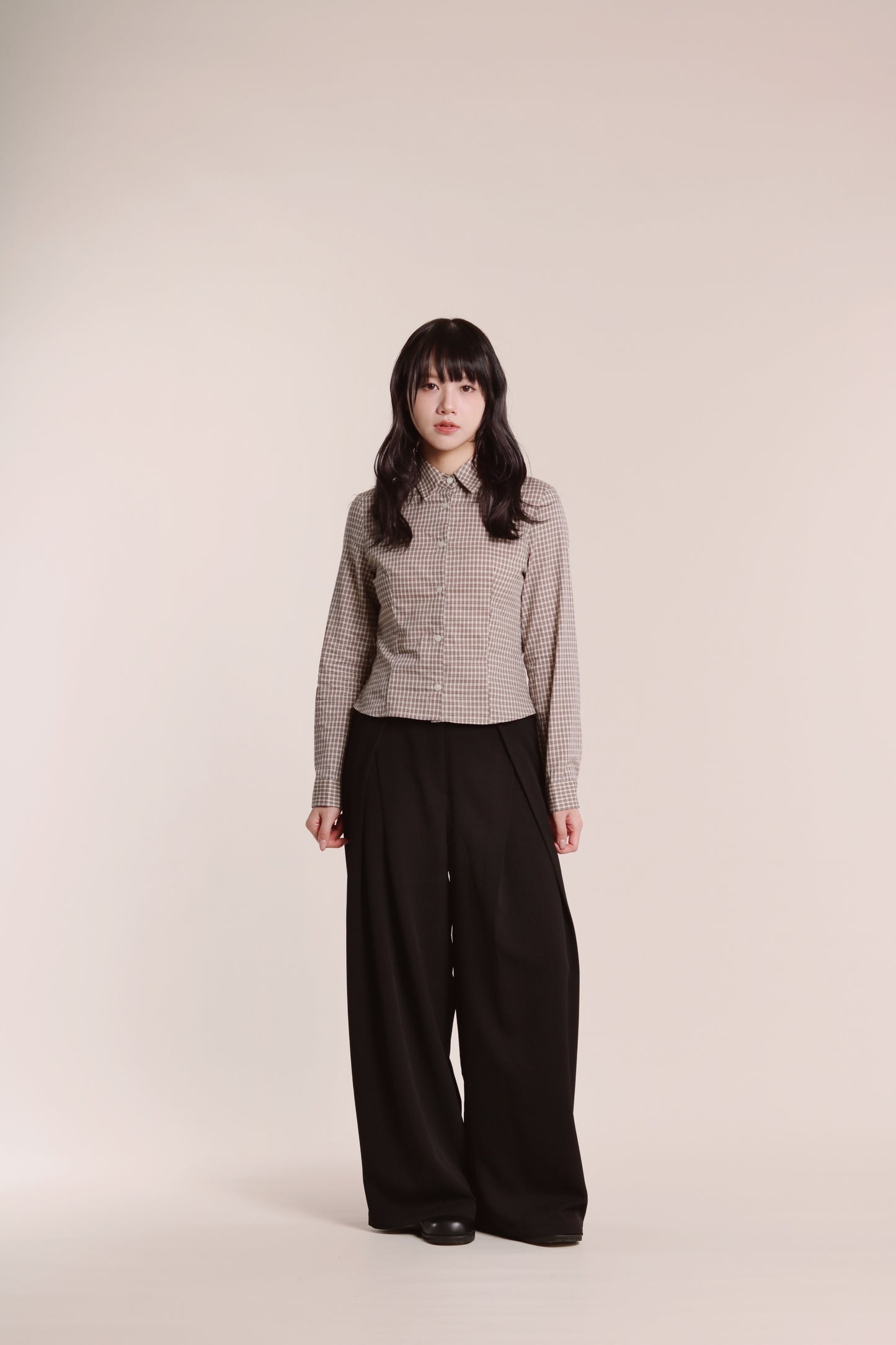 Checkered Crop Shirt (Brown)