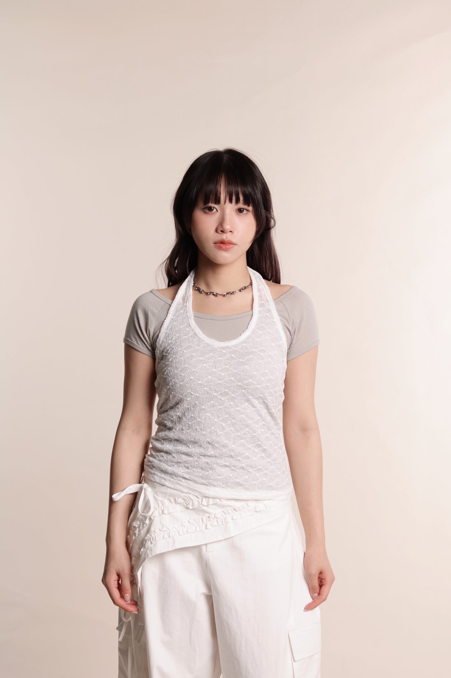 Layered Halter Top Set (White)