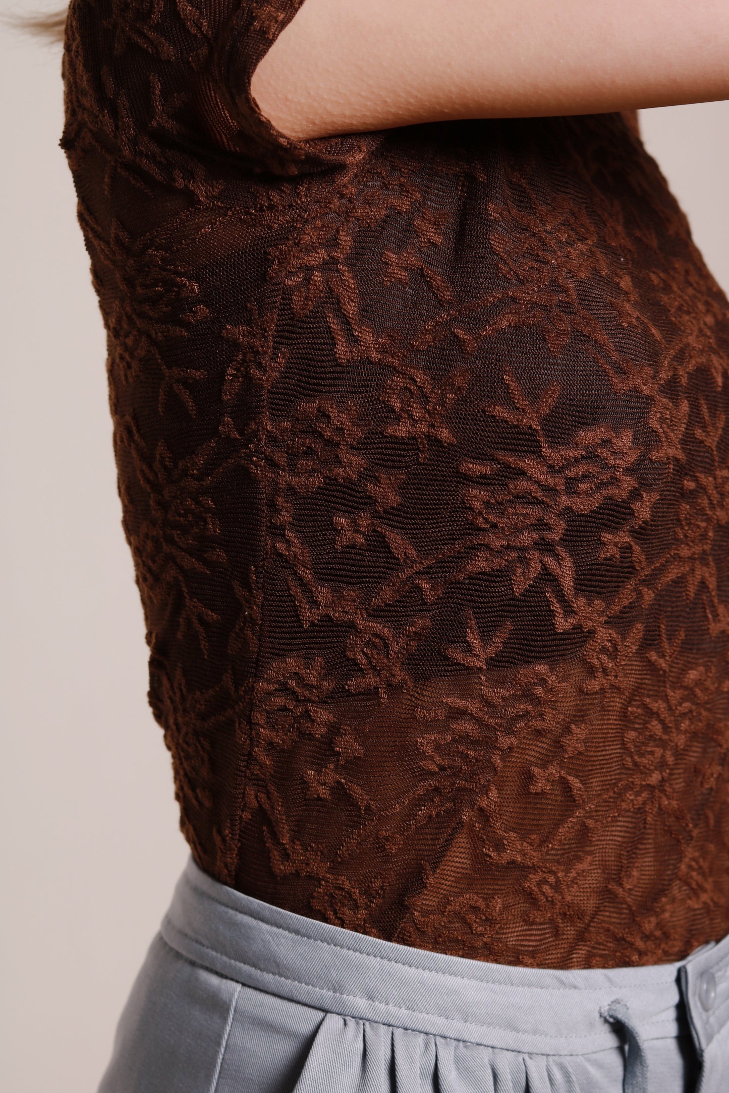 Mesh Flower Top (Brown)
