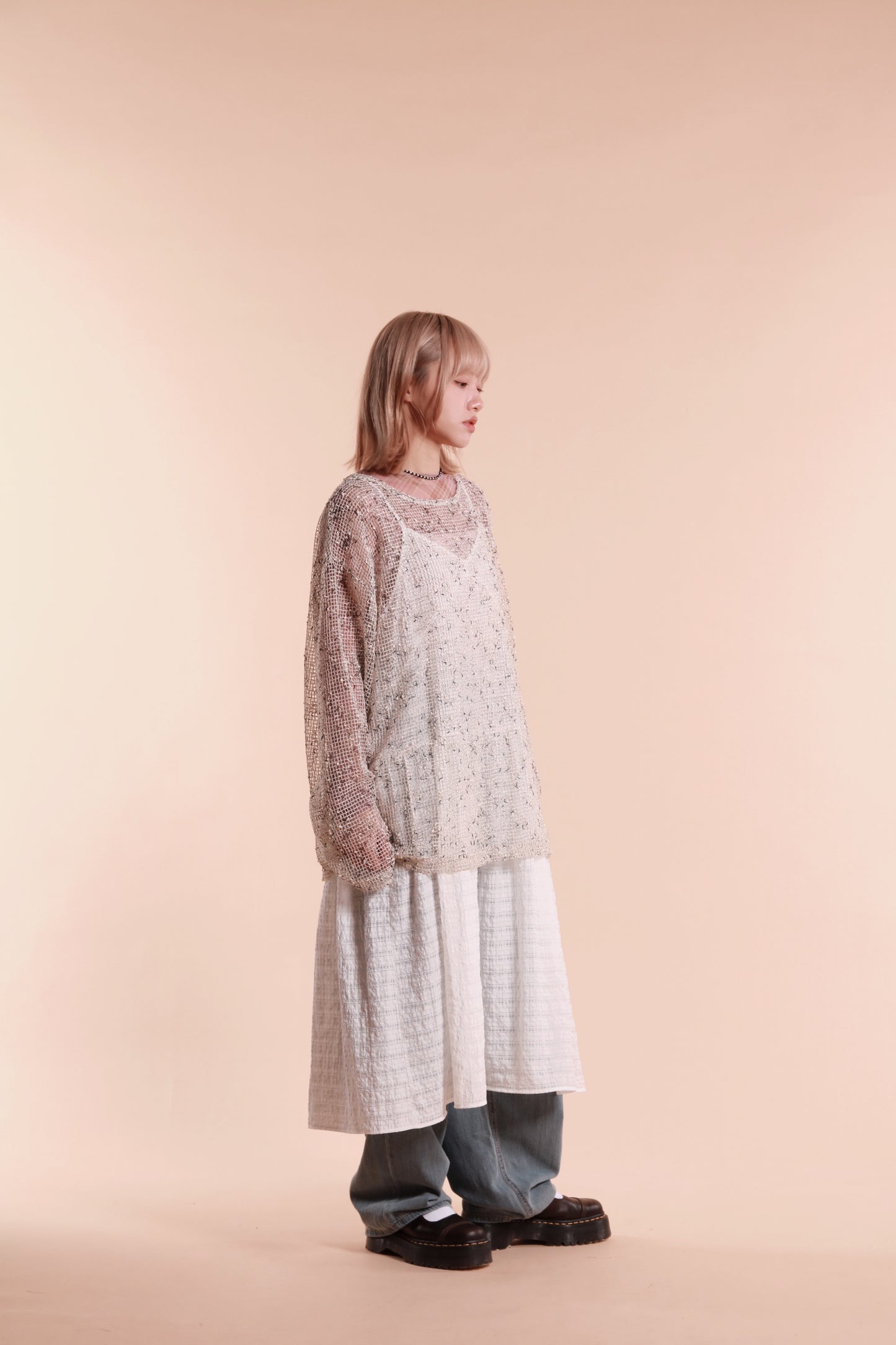 Textured Sleeveless Dress (White)