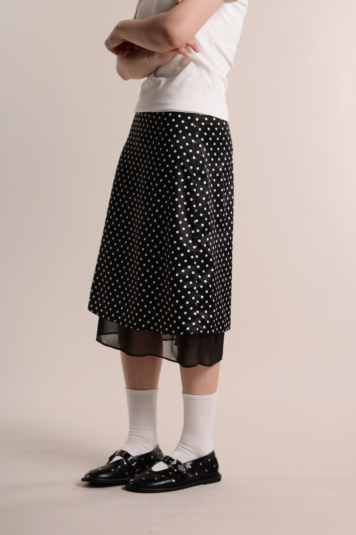 Polka Dot Midi Skirt (Black)
