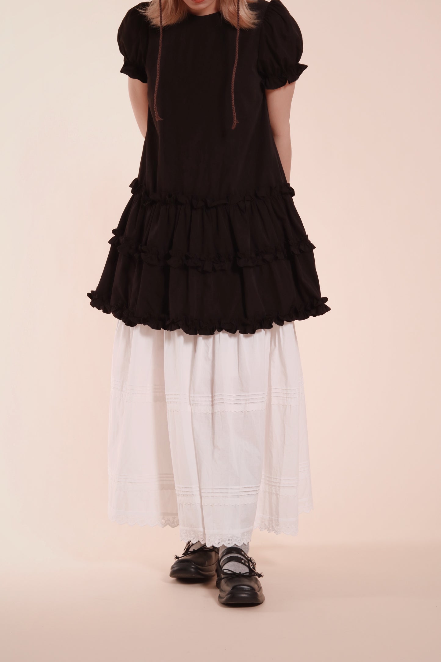 Doll Puff Sleeve Mini Dress (Black)