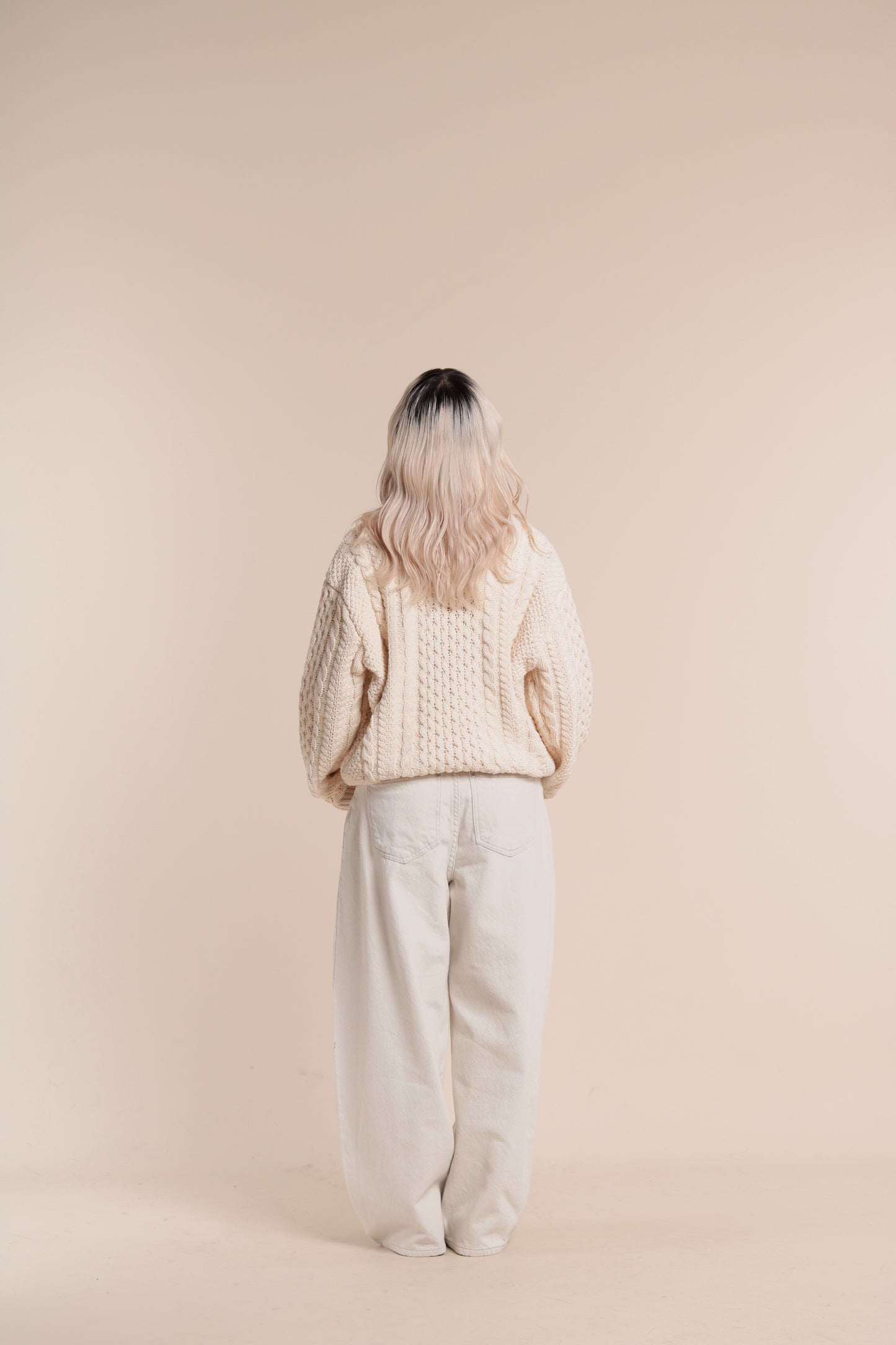 Oversized Cable Knit Sweater (Ivory)