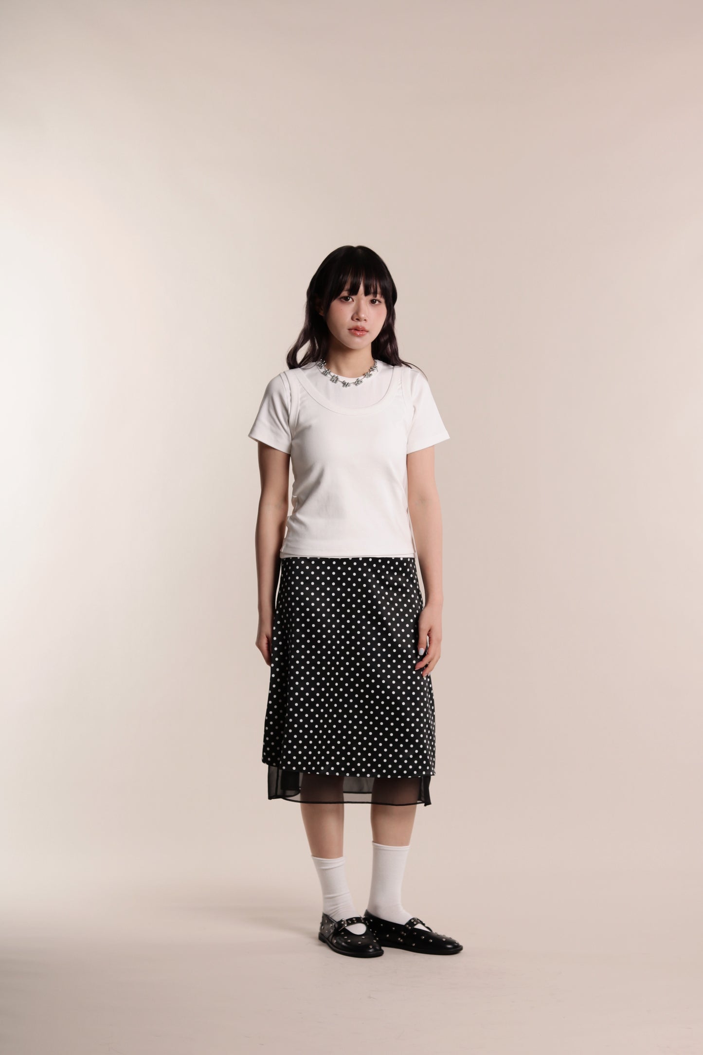 Polka Dot Midi Skirt (Black)