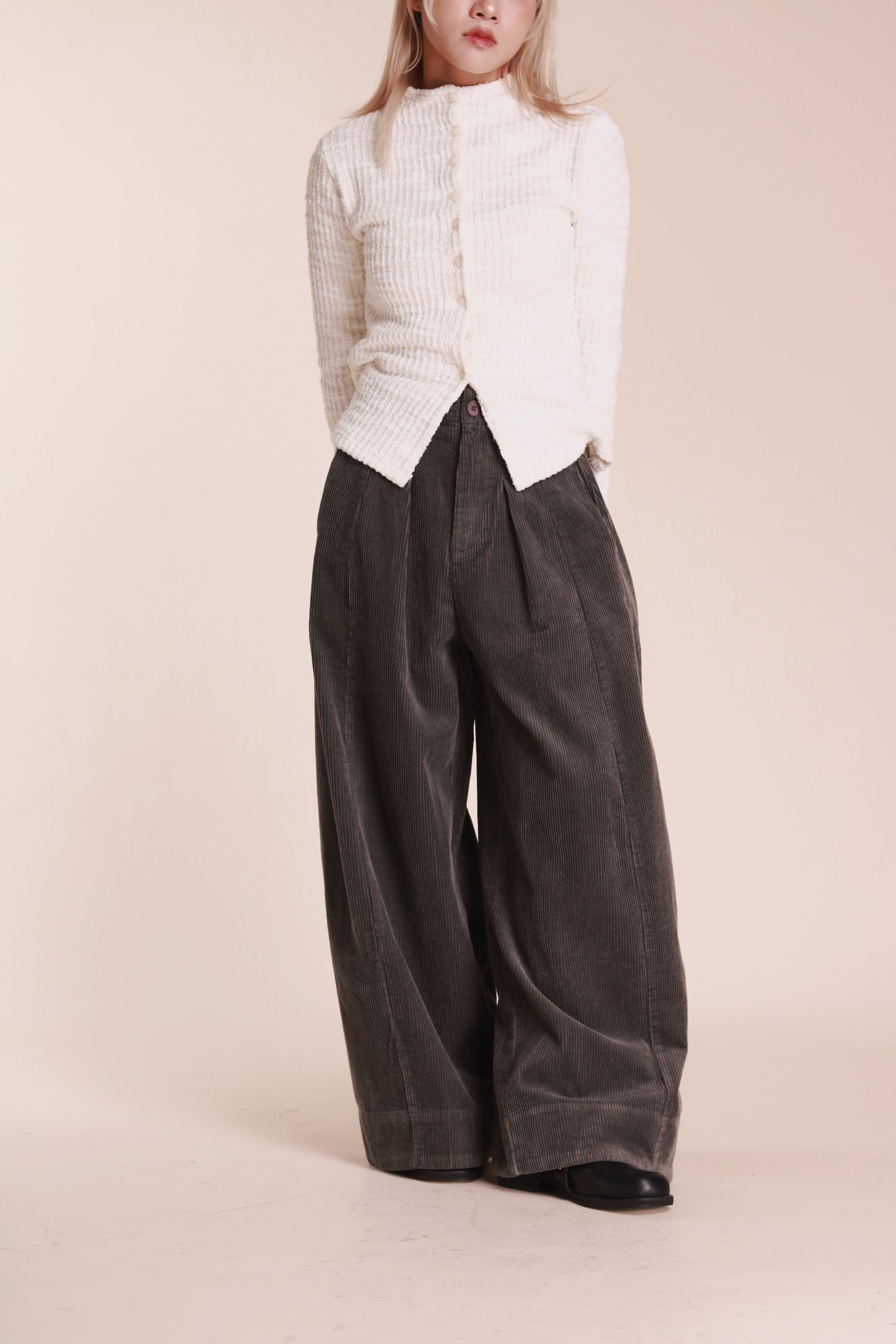 Corduroy Wide Pants (Grey)