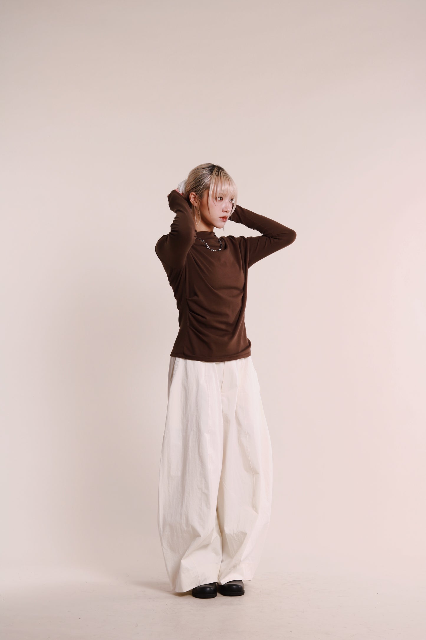 Gathered Long Tee (Brown)