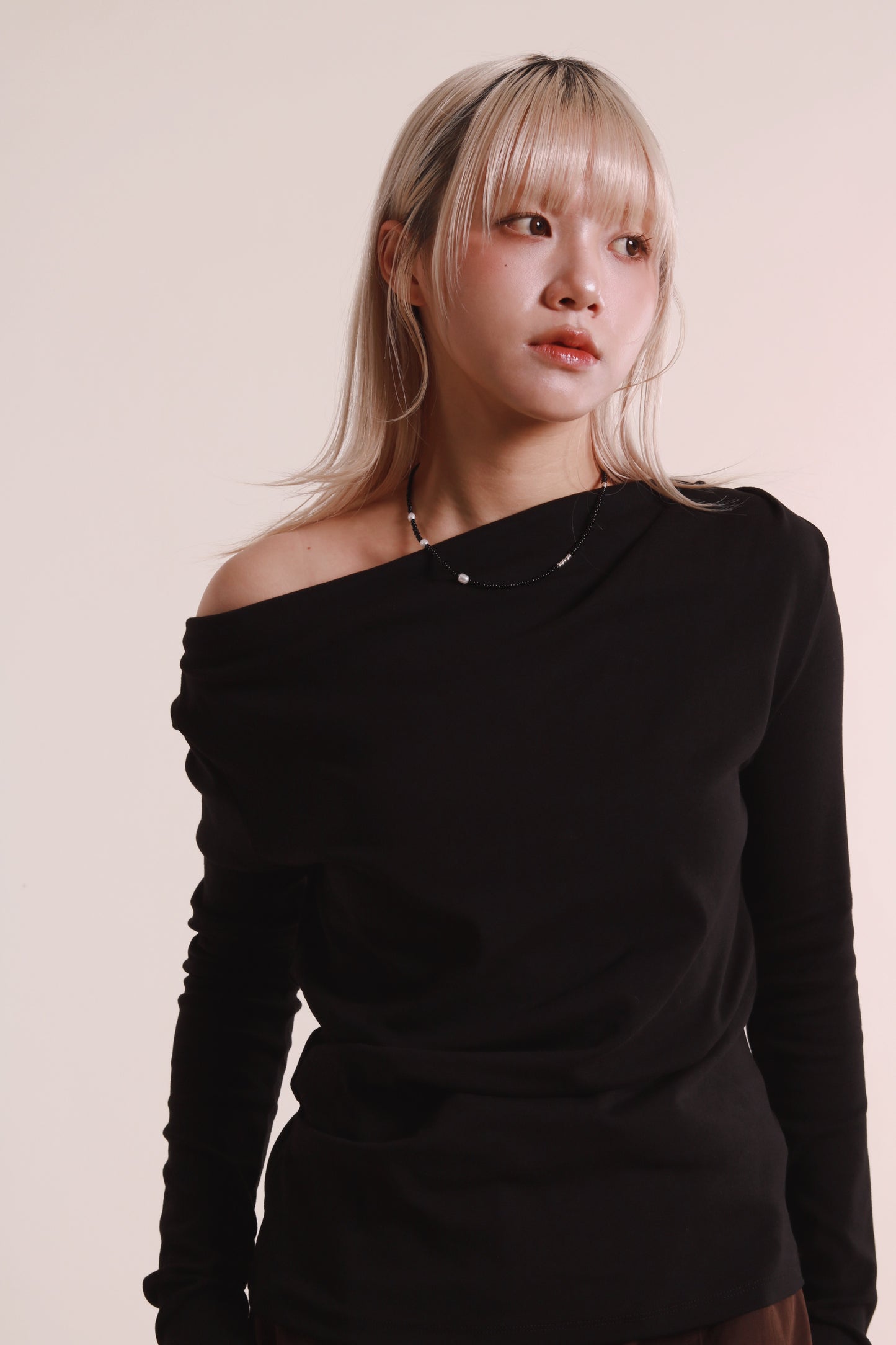 Gathered Long Tee (Black)