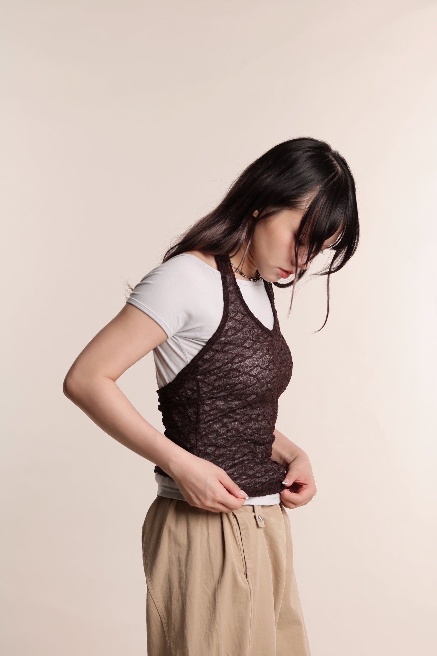 Layered Halter Top Set (Brown)