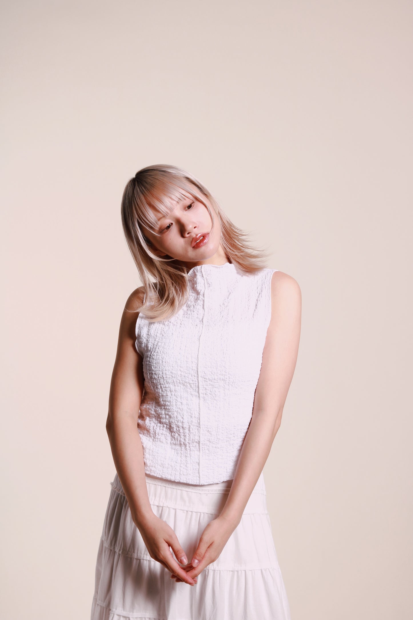 Ruffle Sleeveless Top (White)