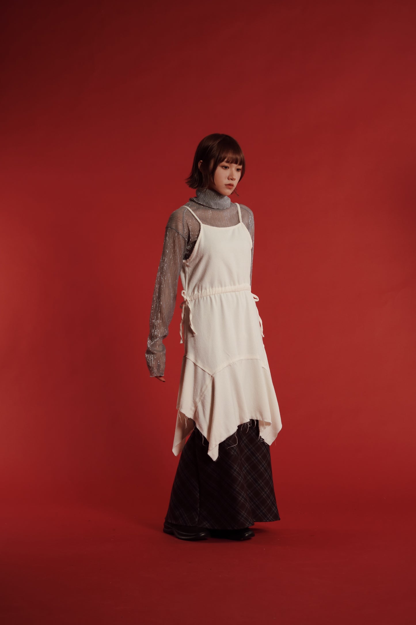 Checkered Slit Skirt (Brown)