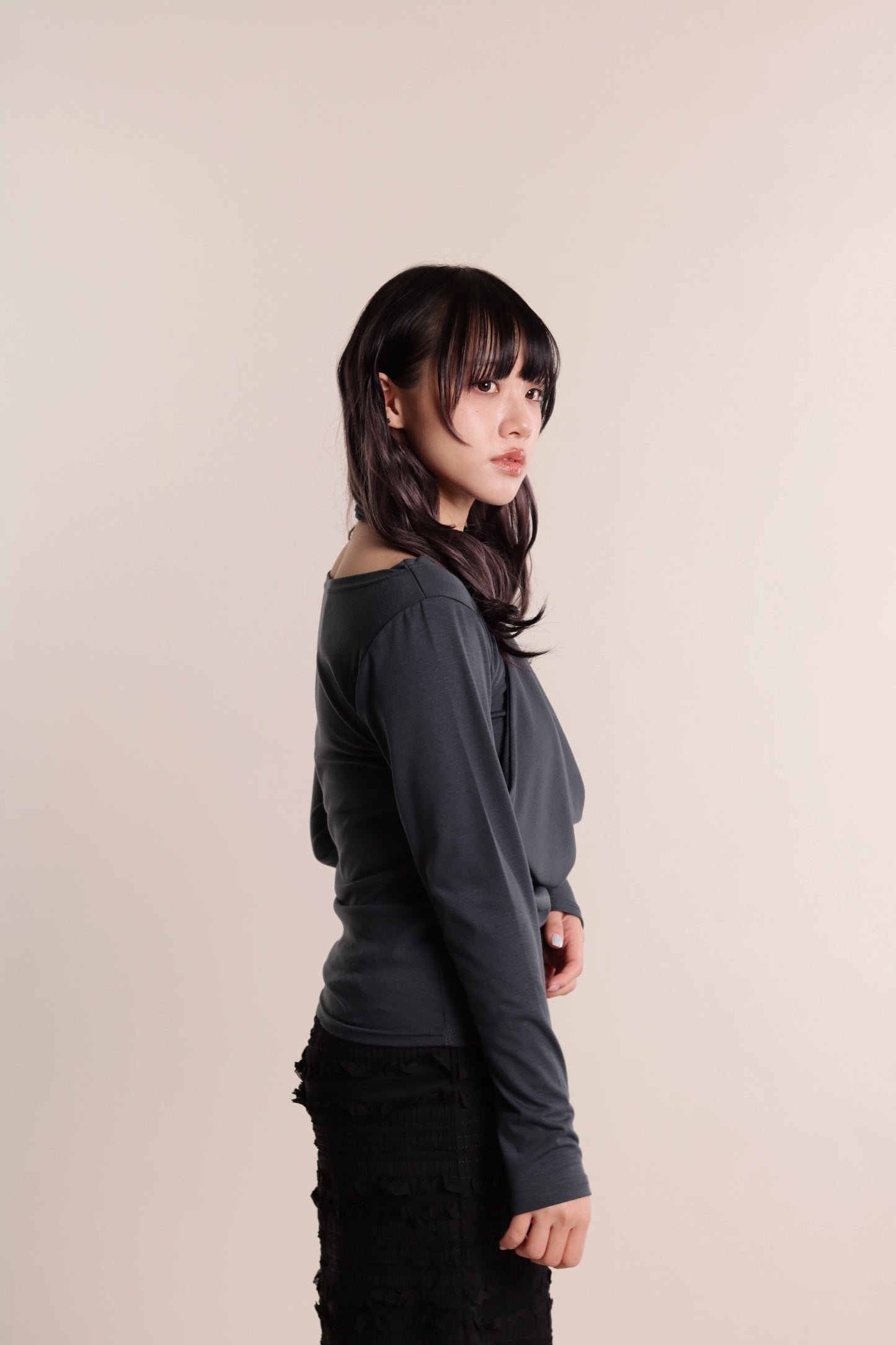 Grace Layered Drape Top (Charcoal)