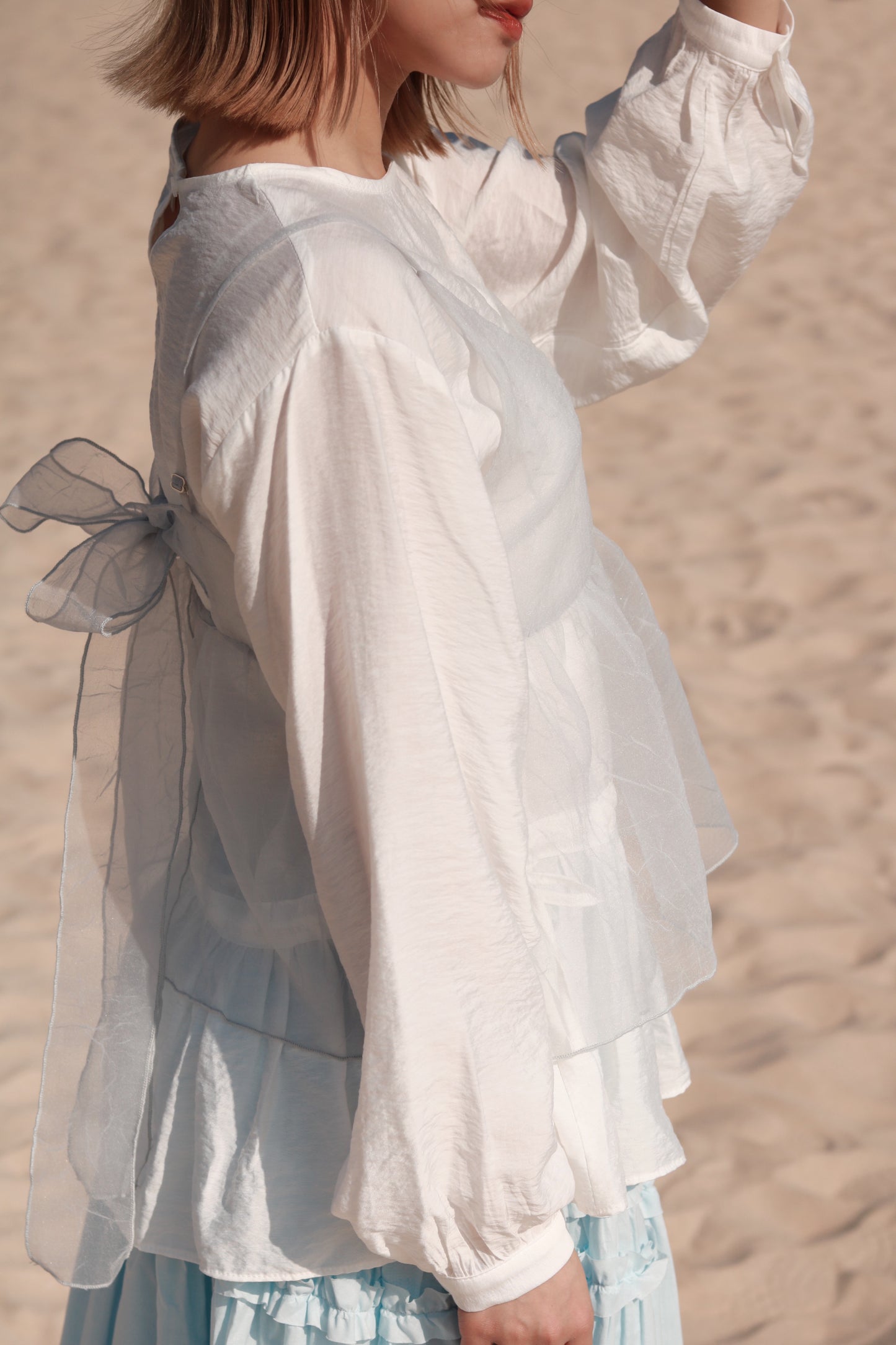 Doll Ribbon Sleeveless Top (Sky)