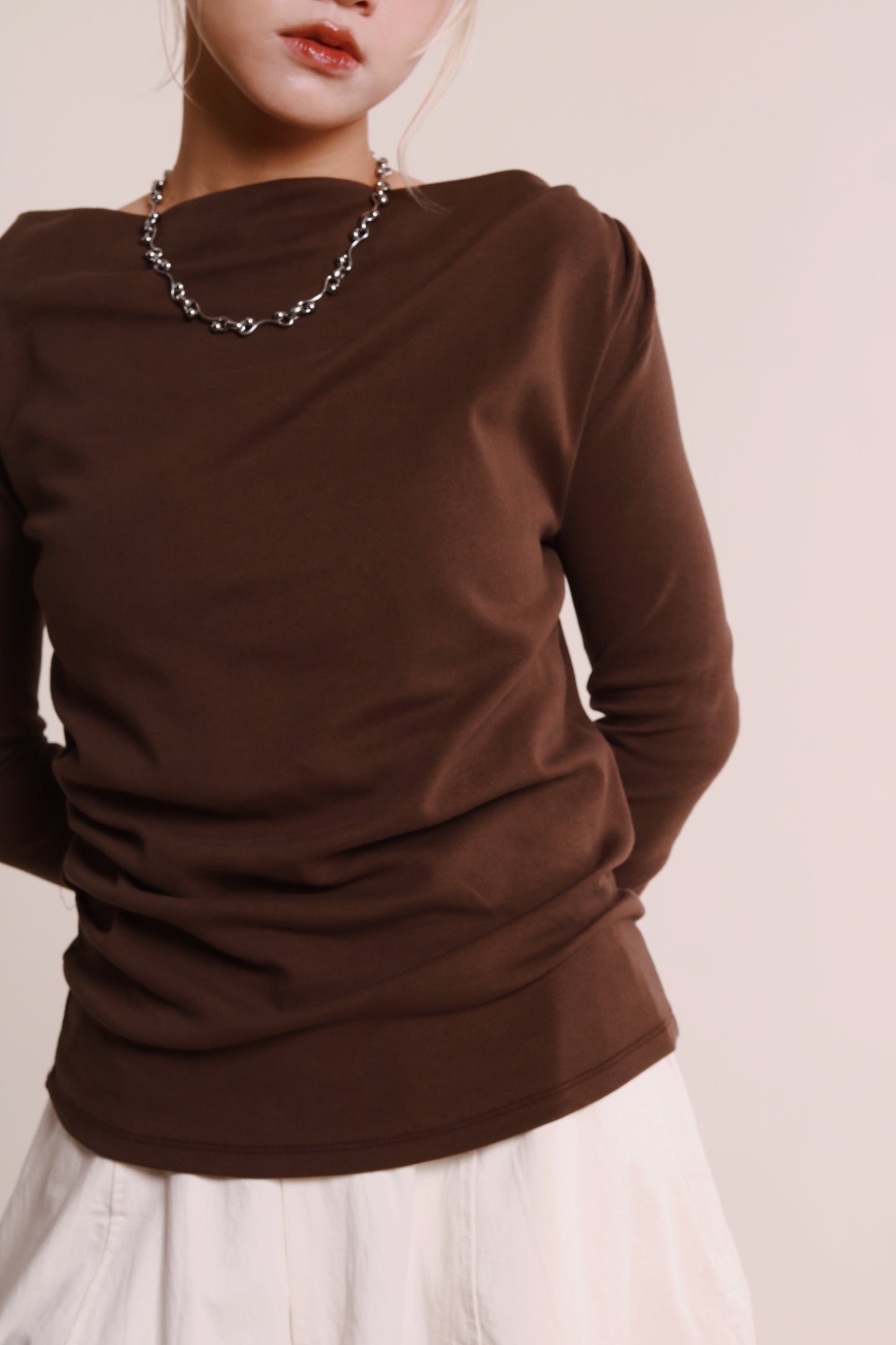 Gathered Long Tee (Brown)