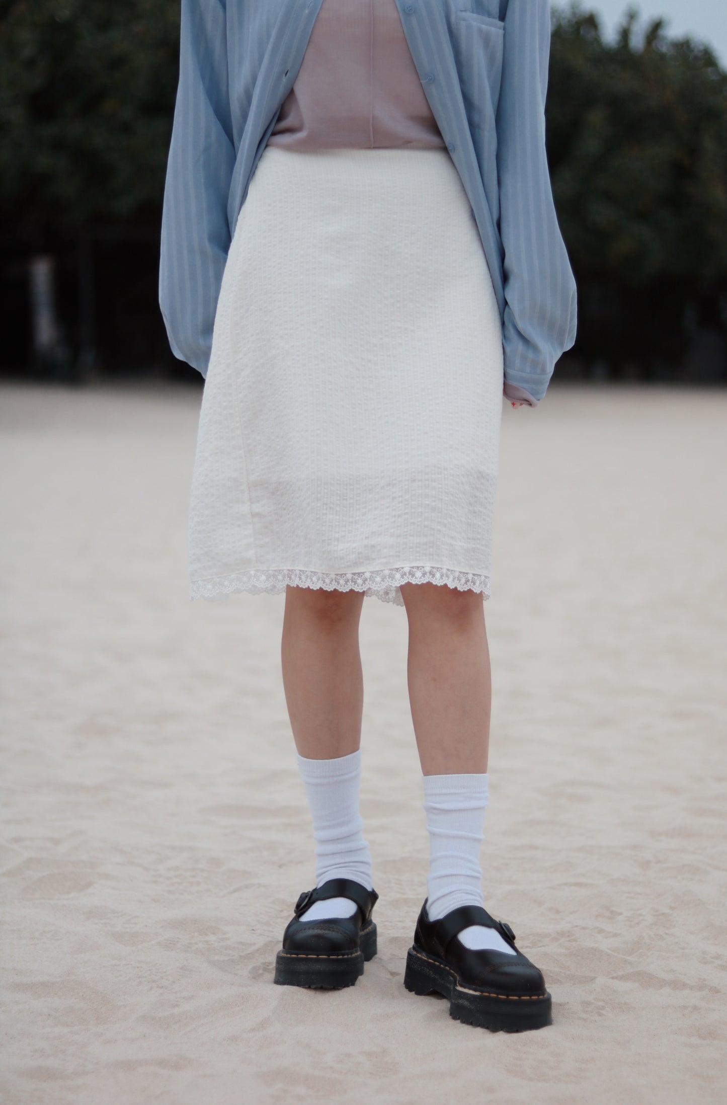 Striped  Lace Mini Skirt (White)